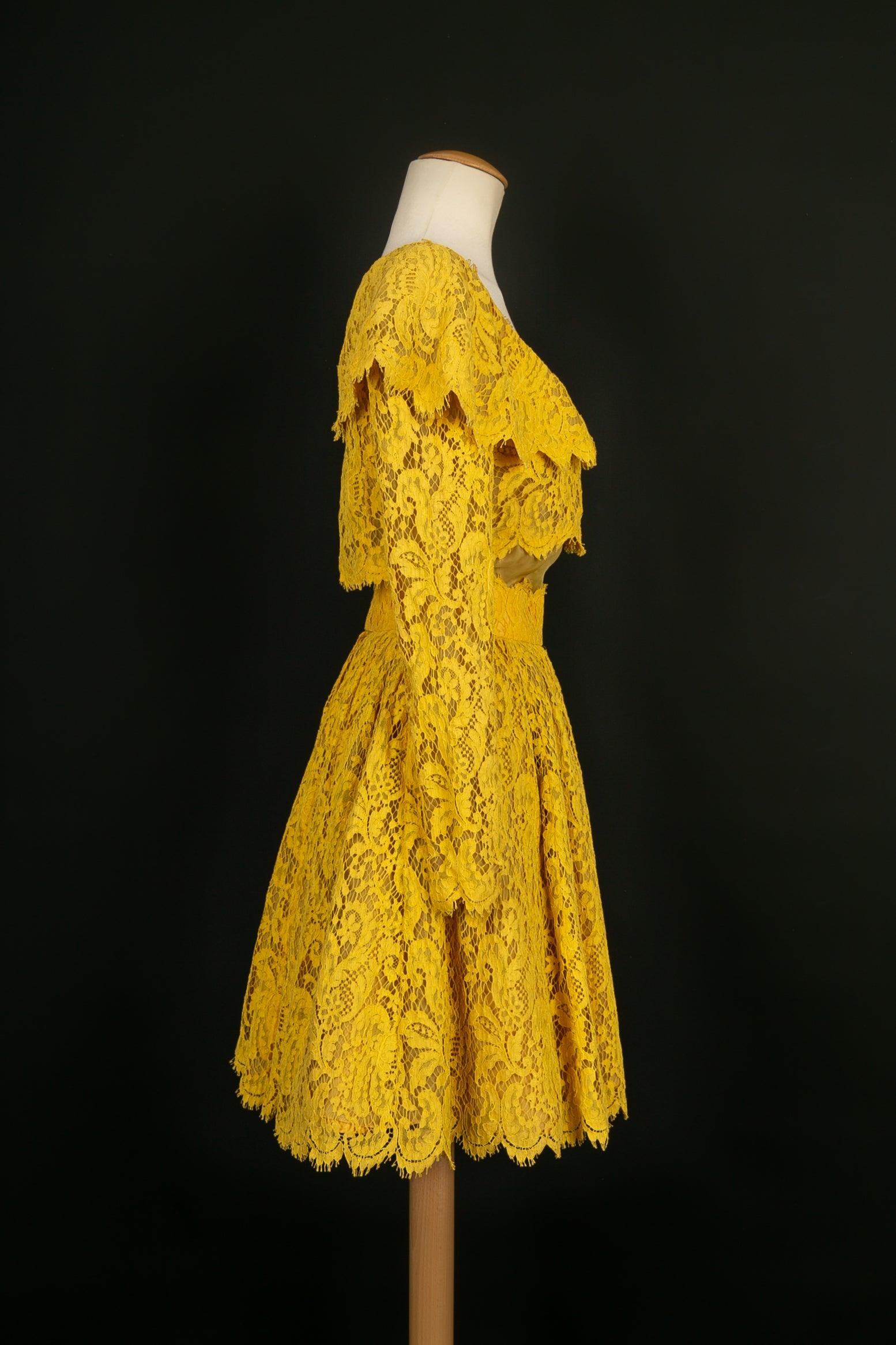 Women's Rochas Haute Couture Dress and Bolero in Organza and Yellow Guipure For Sale