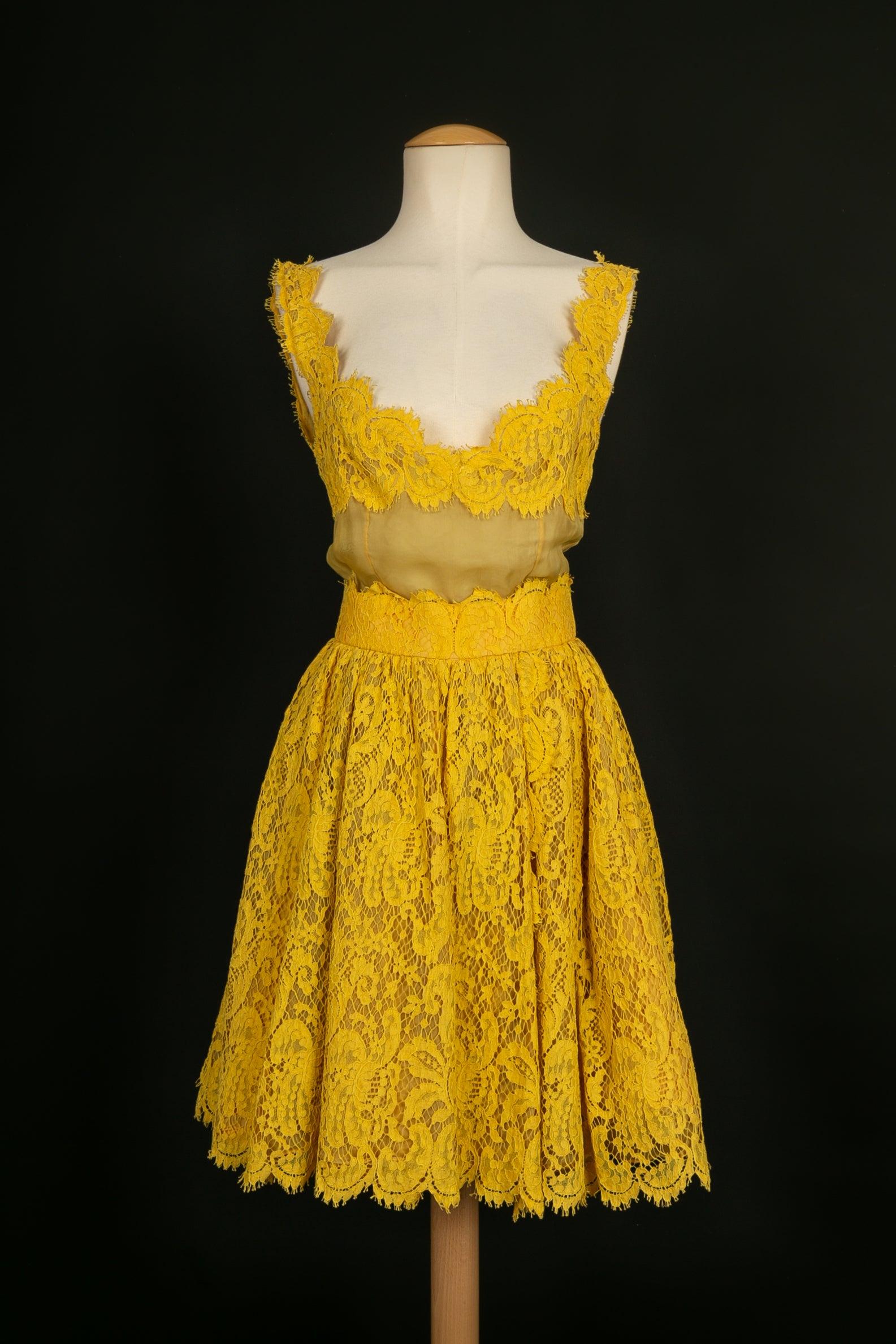 Rochas Haute Couture Dress and Bolero in Organza and Yellow Guipure For Sale 1