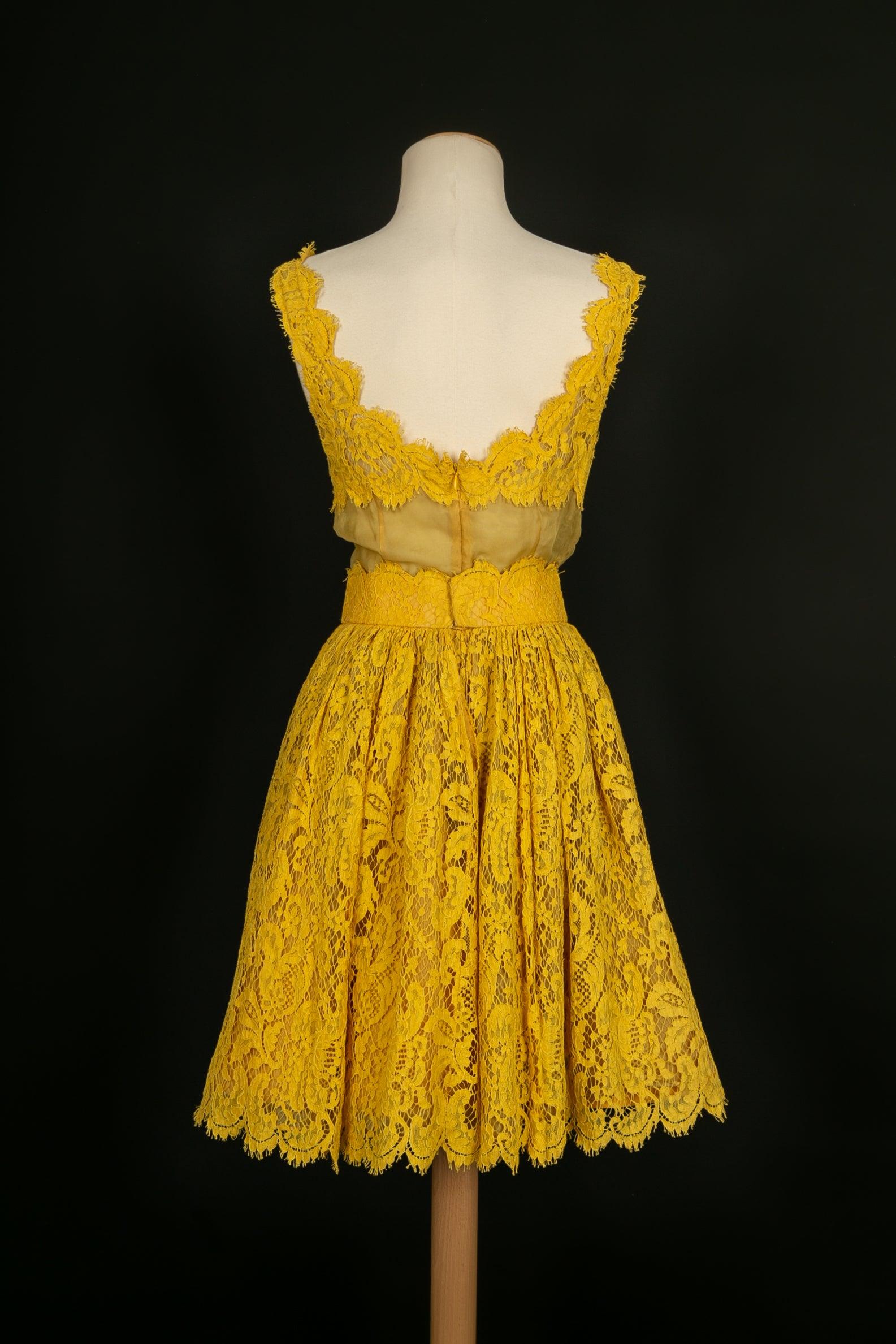 Rochas Haute Couture Dress and Bolero in Organza and Yellow Guipure For Sale 2