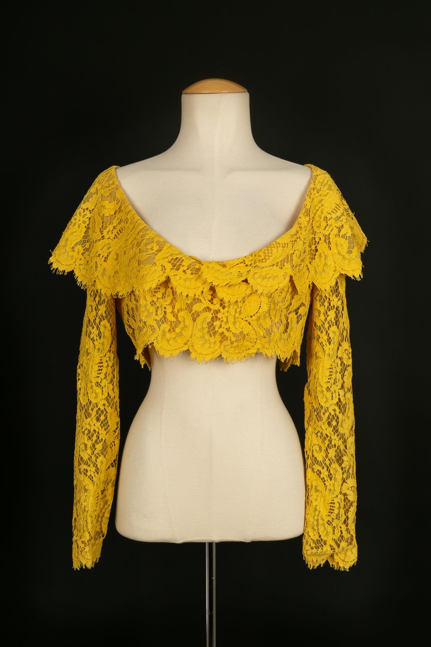 Rochas Haute Couture Dress and Bolero in Organza and Yellow Guipure For Sale 3