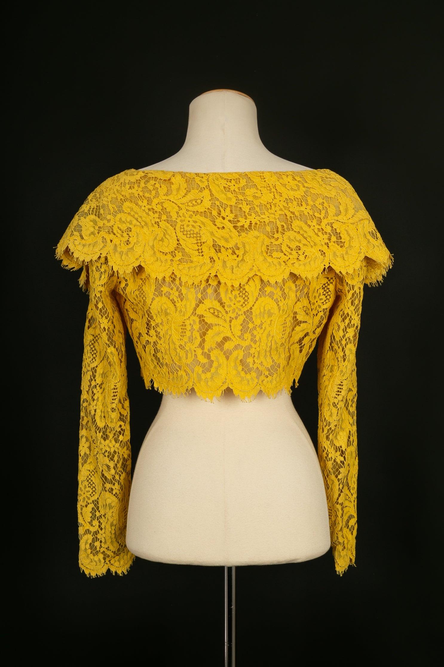 Rochas Haute Couture Dress and Bolero in Organza and Yellow Guipure For Sale 4