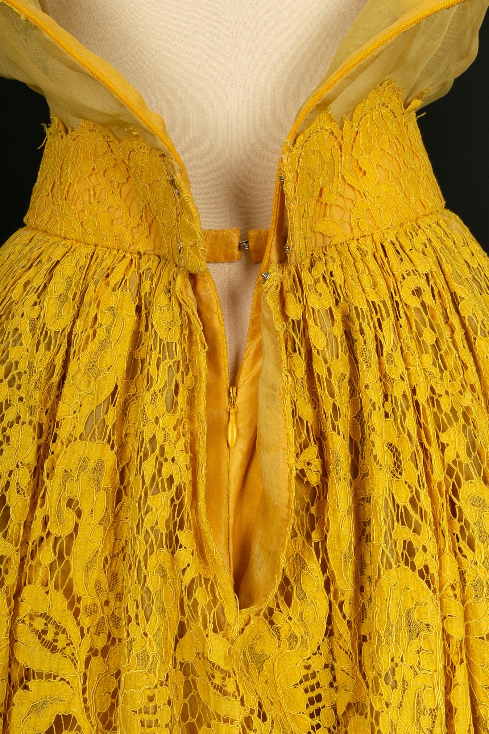 Rochas Haute Couture Dress and Bolero in Organza and Yellow Guipure For Sale 5