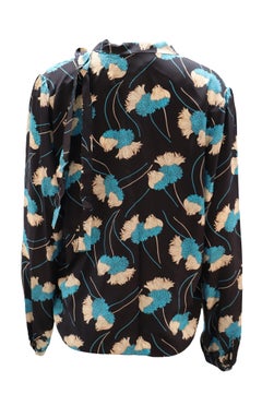 Rochas Long Sleeve Floral Print Blouse in Black Silk