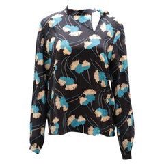Rochas Long Sleeve Floral Print Blouse in Black Silk