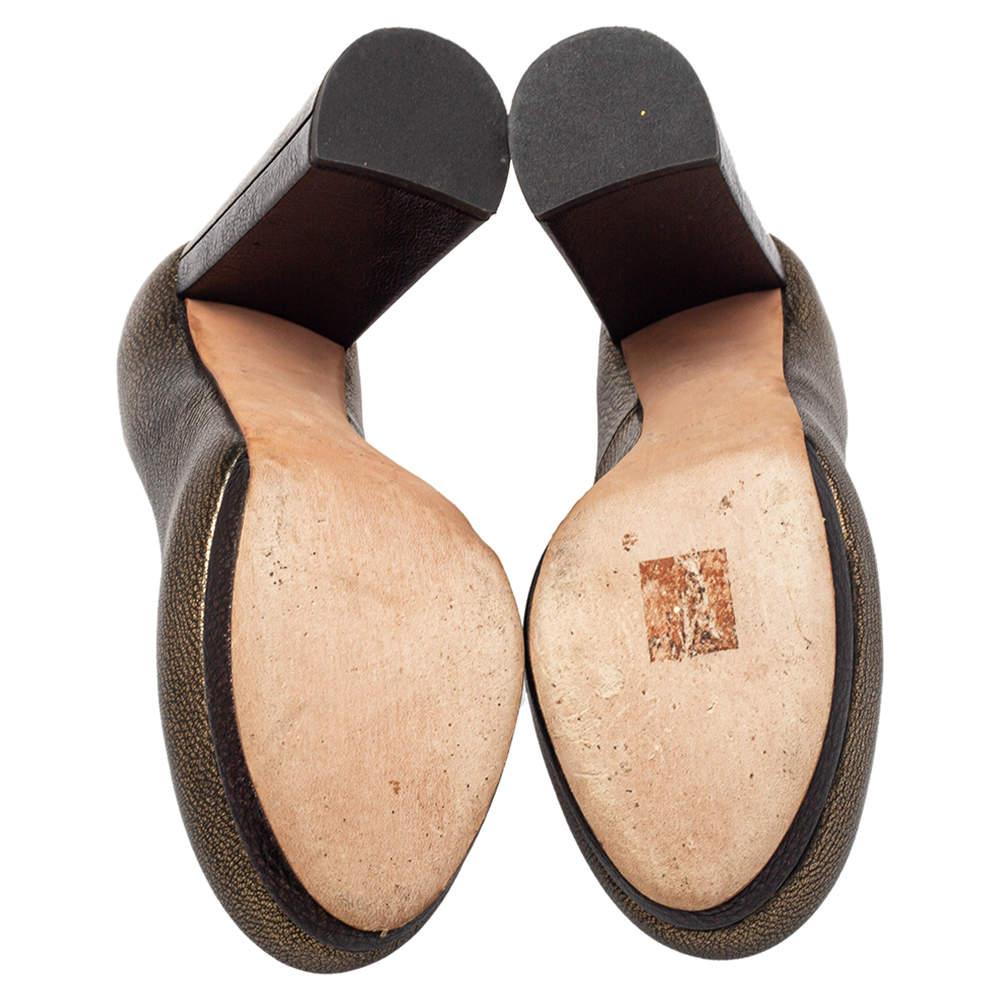 Rochas Metallic Bronze/Brown Leather Block Heel Loafer Pumps Size 39 1
