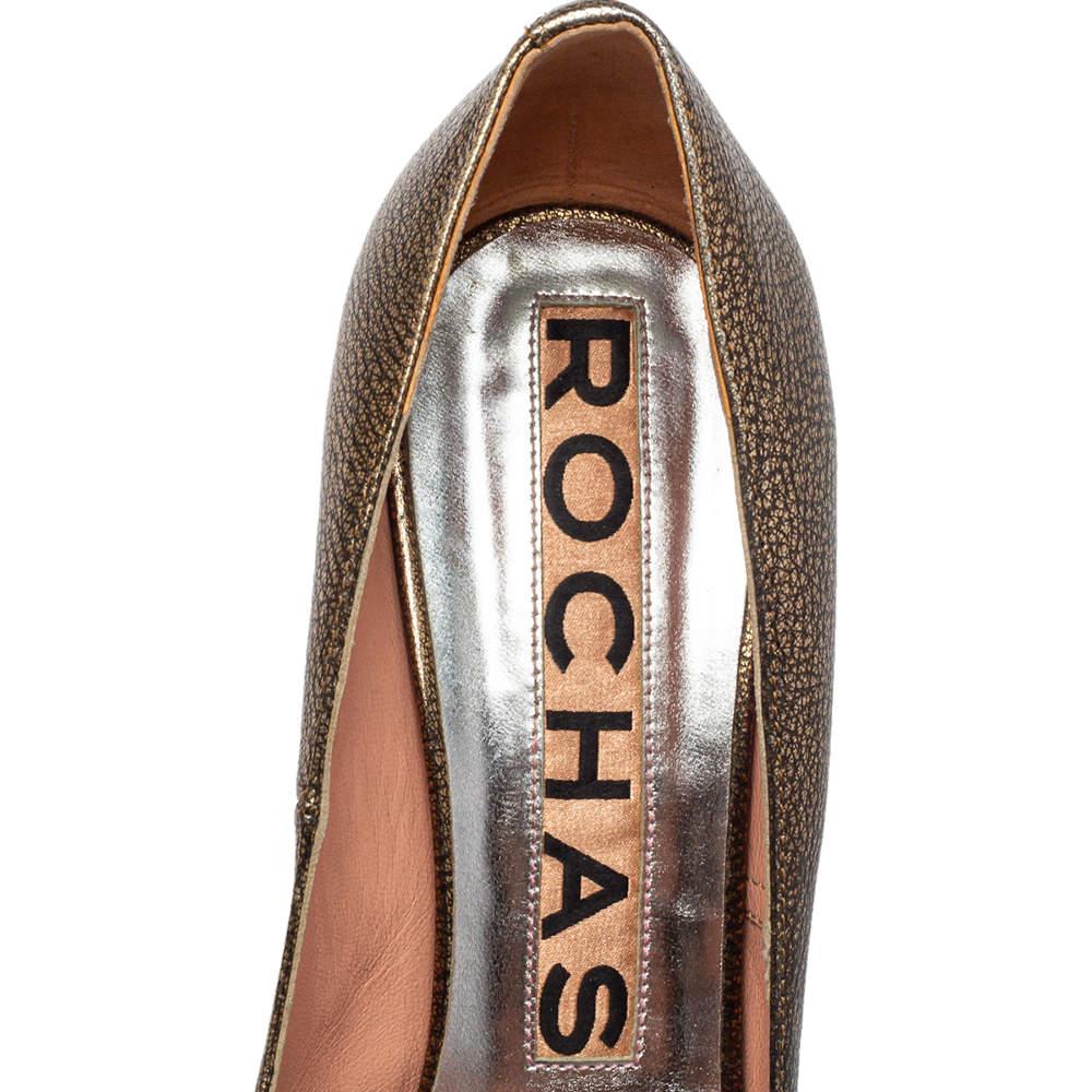 Rochas Metallic Bronze/Brown Leather Block Heel Loafer Pumps Size 39 2