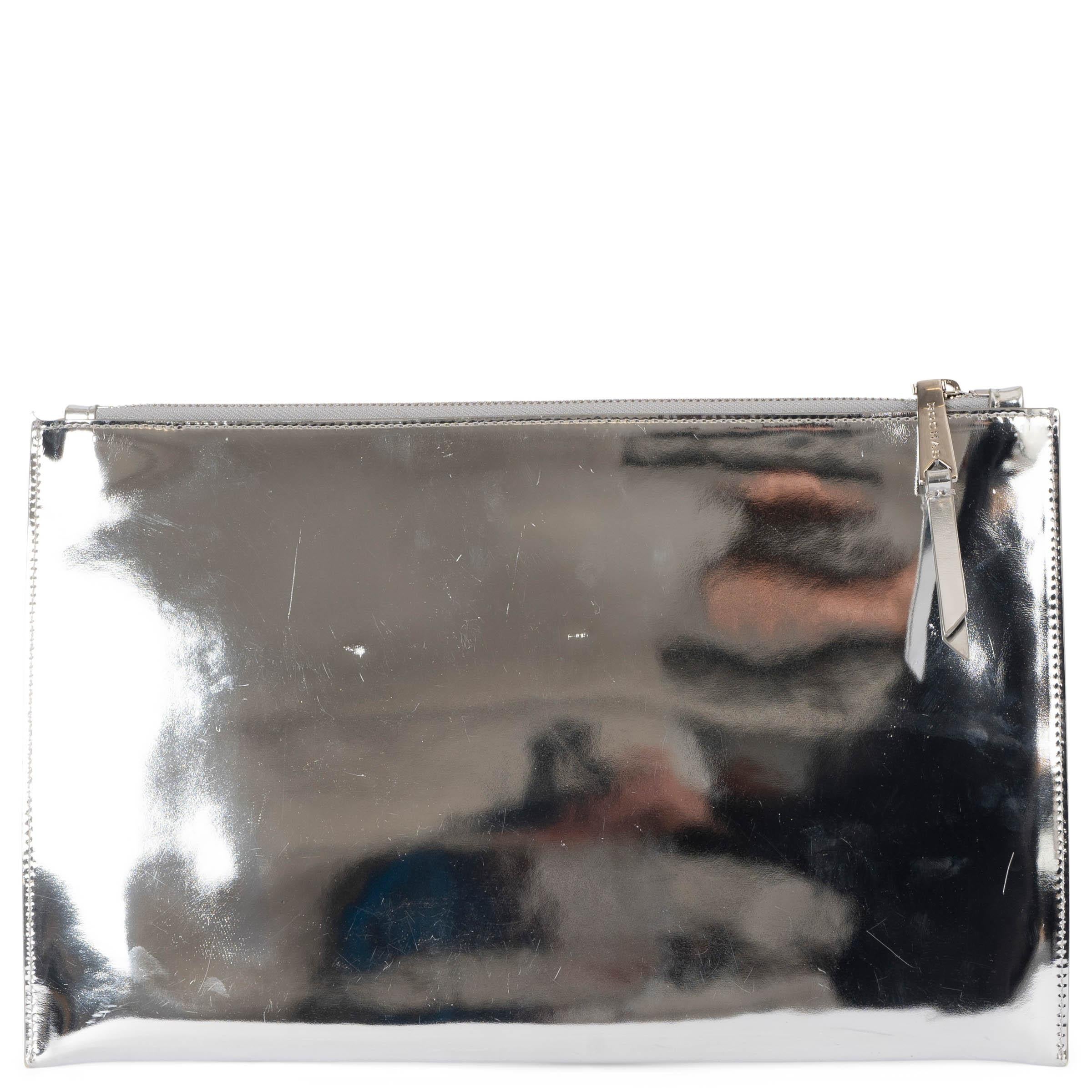 Women's ROCHAS metallic silver leather ZIP Clutch Bag For Sale