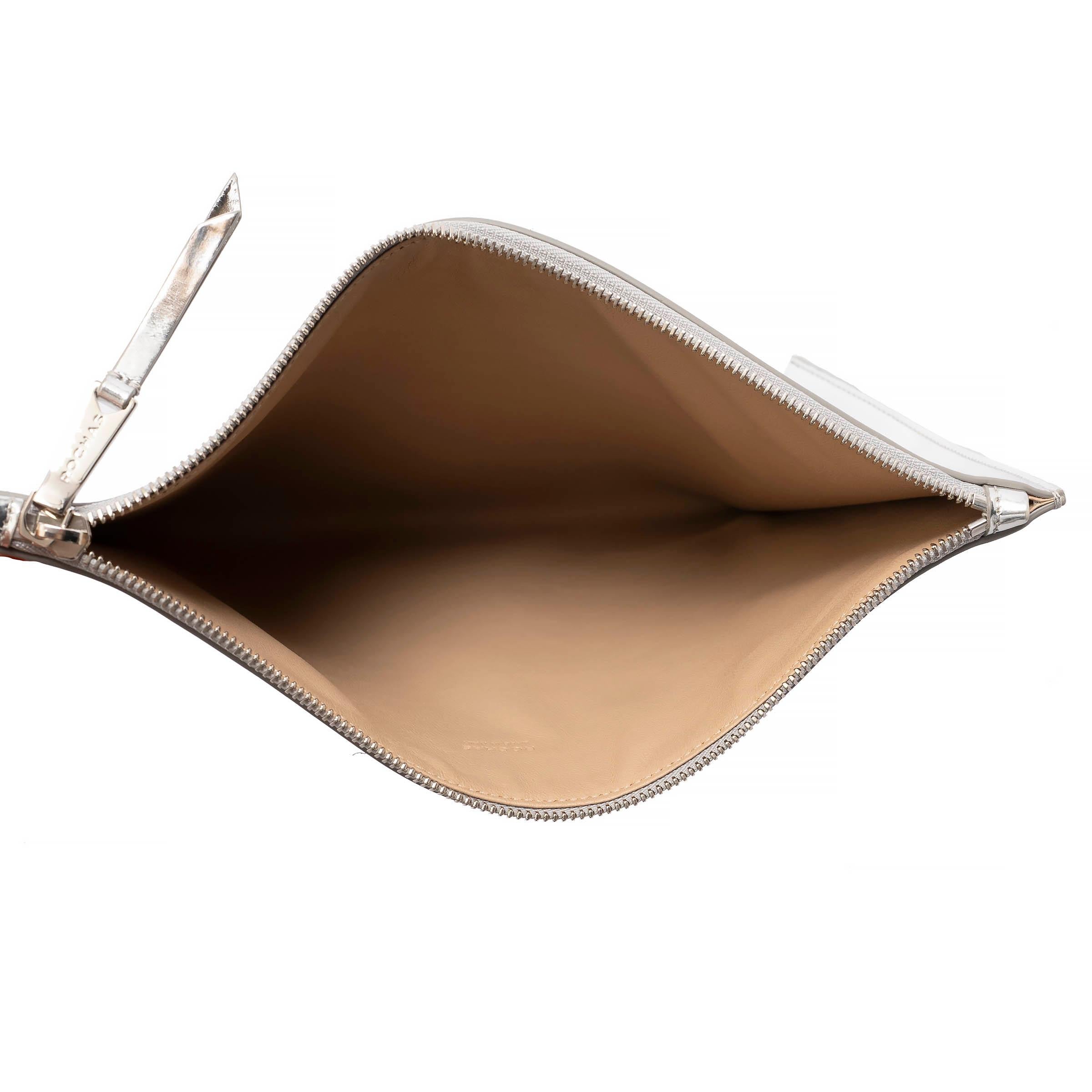 ROCHAS metallic silver leather ZIP Clutch Bag For Sale 2