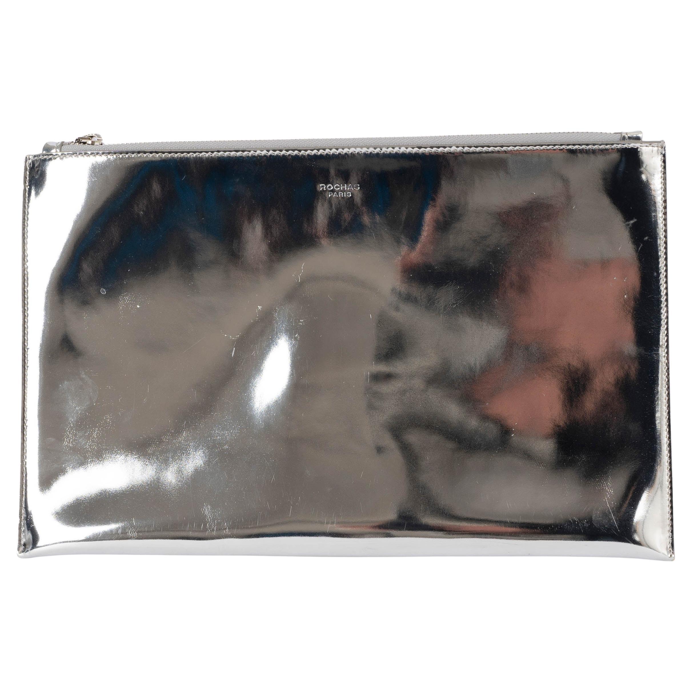 ROCHAS metallic silver leather ZIP Clutch Bag For Sale
