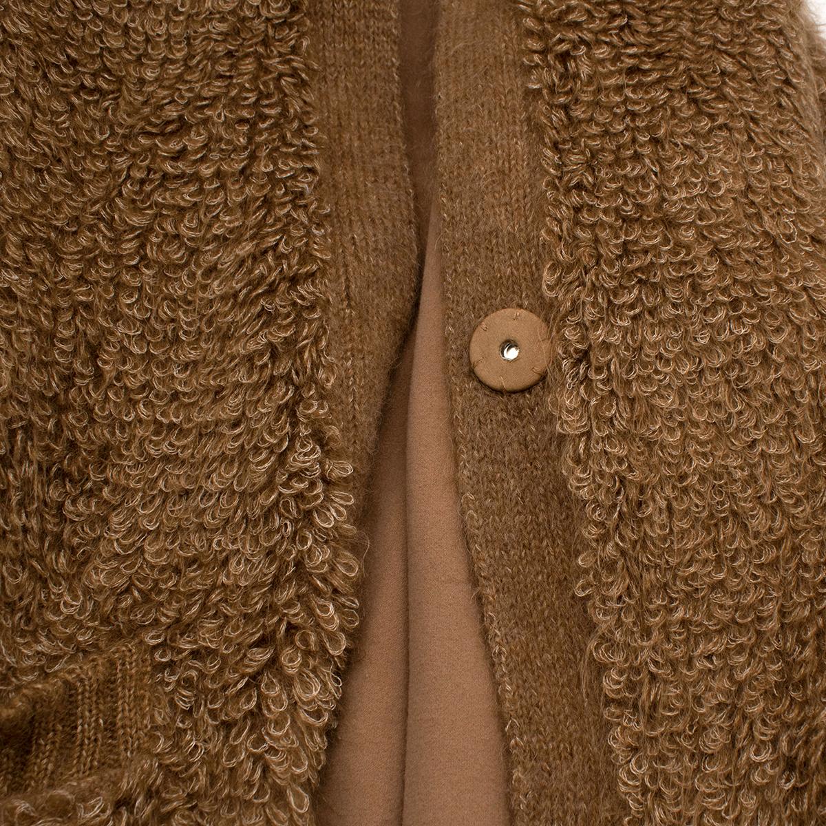 Brown Rochas Mohair Blend Contrast Jacquard Back Knit Coat - US 6