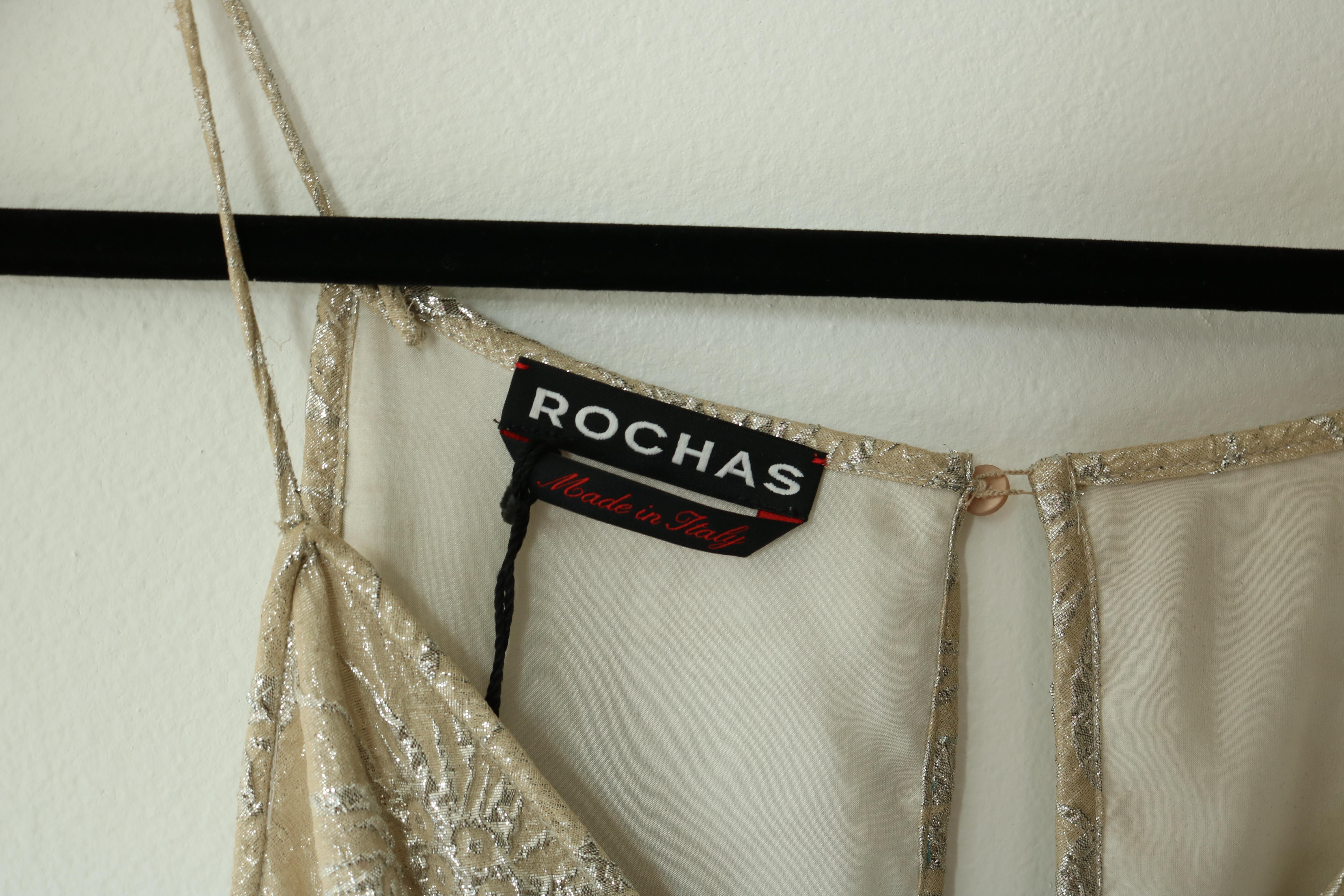 Rochas Nude and Metallic Silver Embossed Ruffle Gown In Excellent Condition In Thousand Oaks, CA