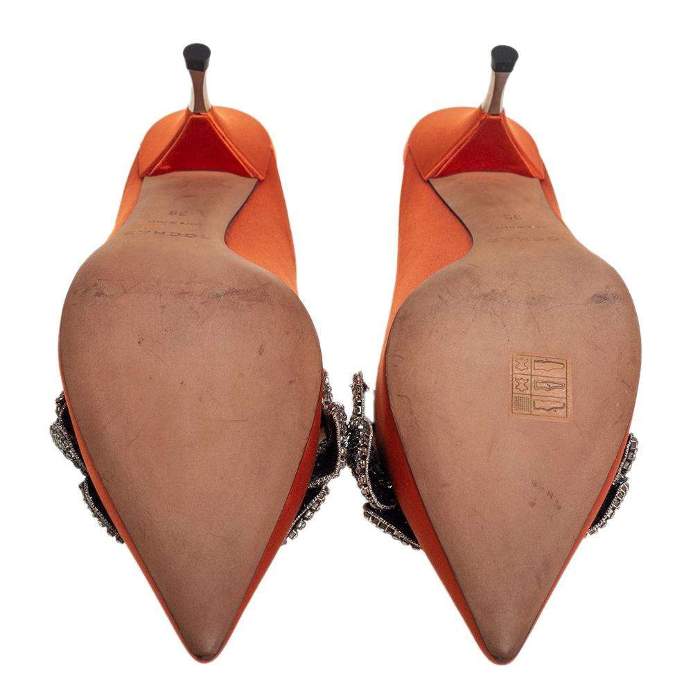 Women's Rochas Orange Satin Crystal Embellishment Mule Sandals Size 39