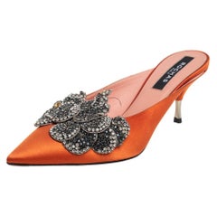 Rochas Orange Satin Crystal Embellishment Mule Sandals Size 39