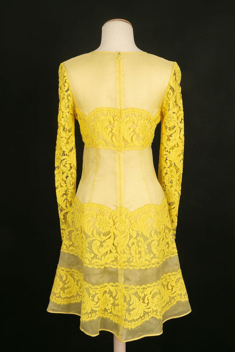 Rochas Organza and Yellow Lace Dress In Good Condition For Sale In SAINT-OUEN-SUR-SEINE, FR