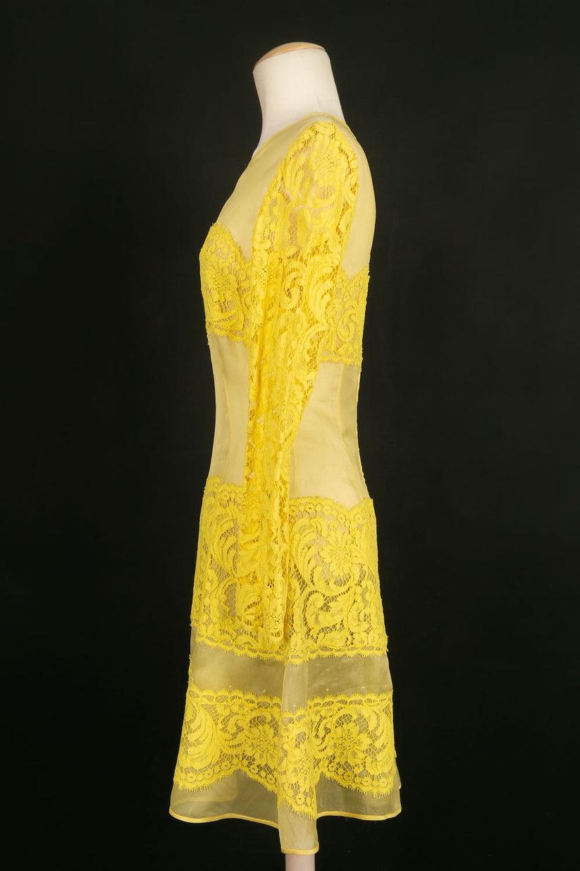 Women's Rochas Organza and Yellow Lace Dress For Sale
