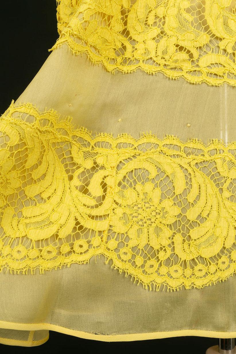 Rochas Organza and Yellow Lace Dress For Sale 3