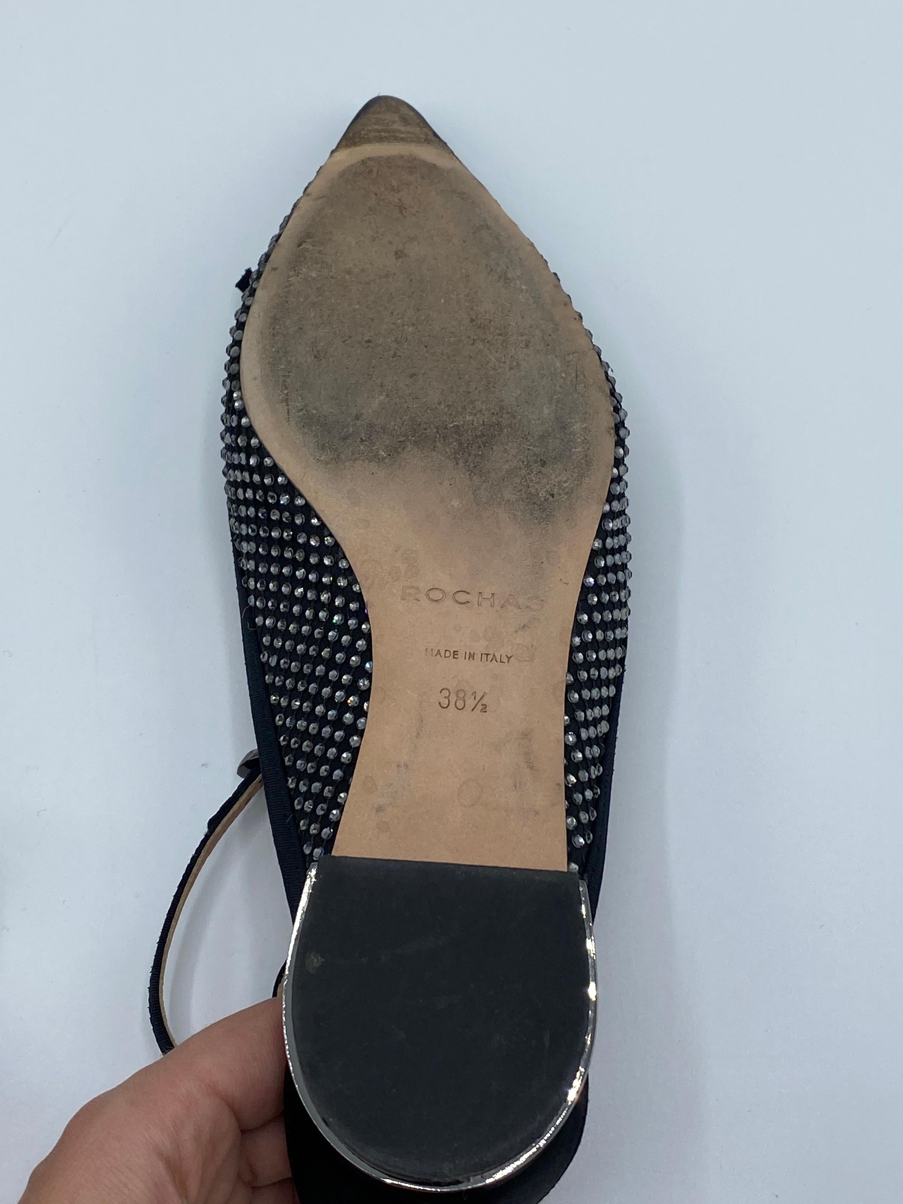 Rochas Paris Satin Grain and Black Pointed Toe Flats, Size 38.5 For Sale 6