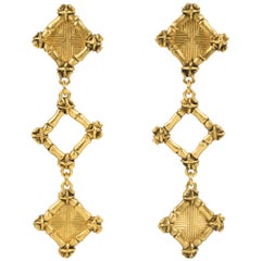 Rochas Paris Gilt Metal Dangle Clip Earrings