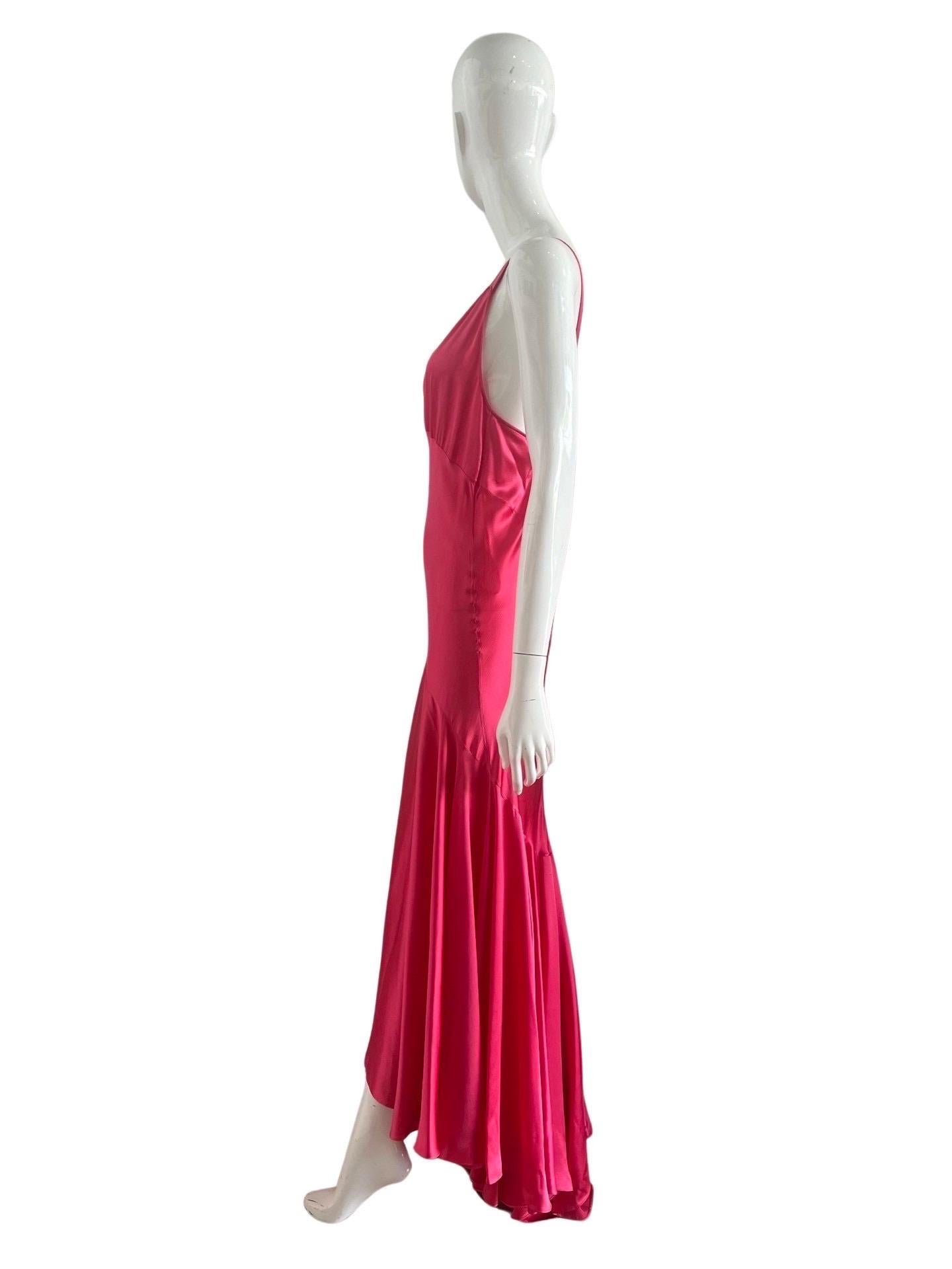 Vestido sirena de satén de seda rosa de Rochas Rosa en venta