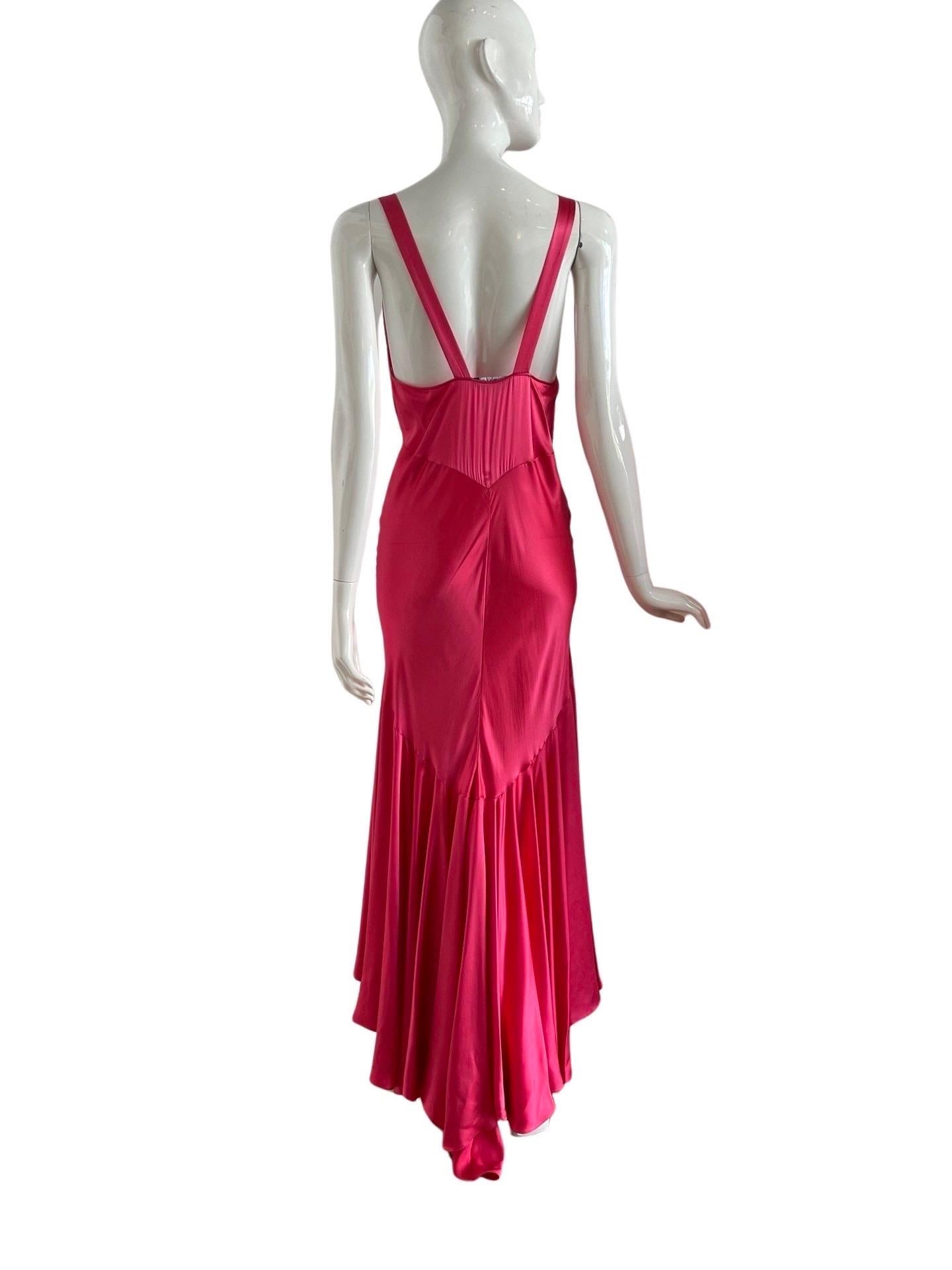 Vestido sirena de satén de seda rosa de Rochas en venta 2