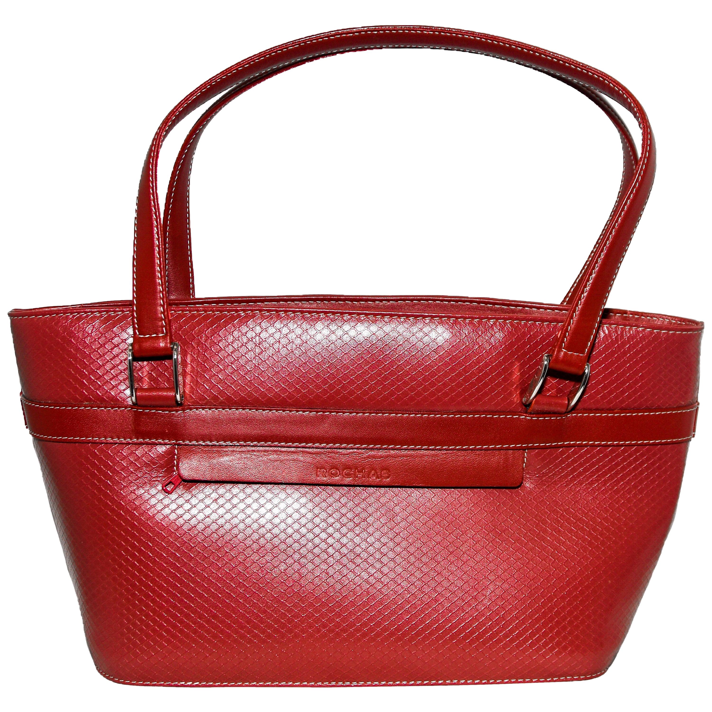 Rochas Red Brick Color Embossed Top Handle Tote Bag For Sale