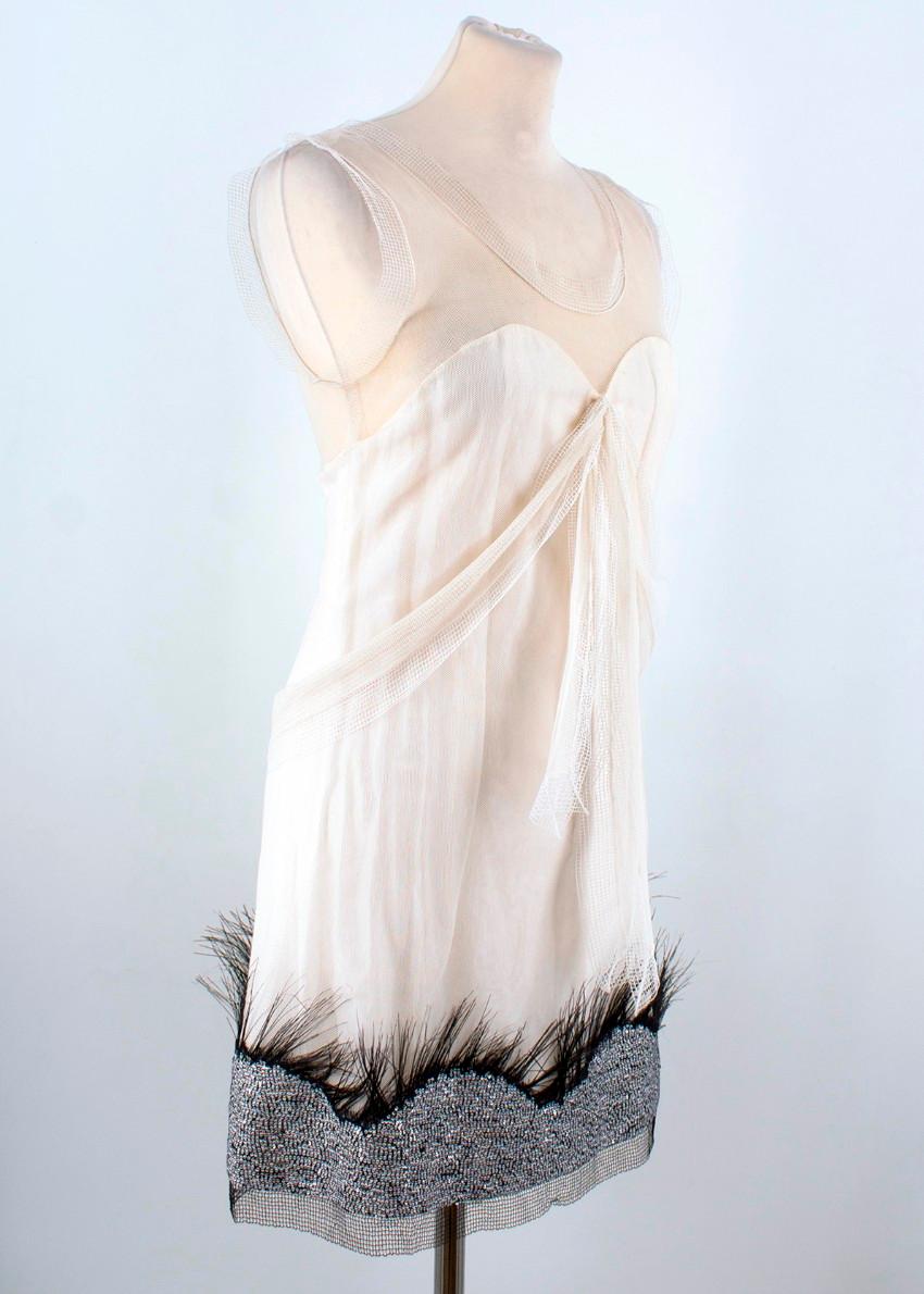 Rochas Silk-blend Sequin & Feather Embellished Hem Dress - Size US 4 1