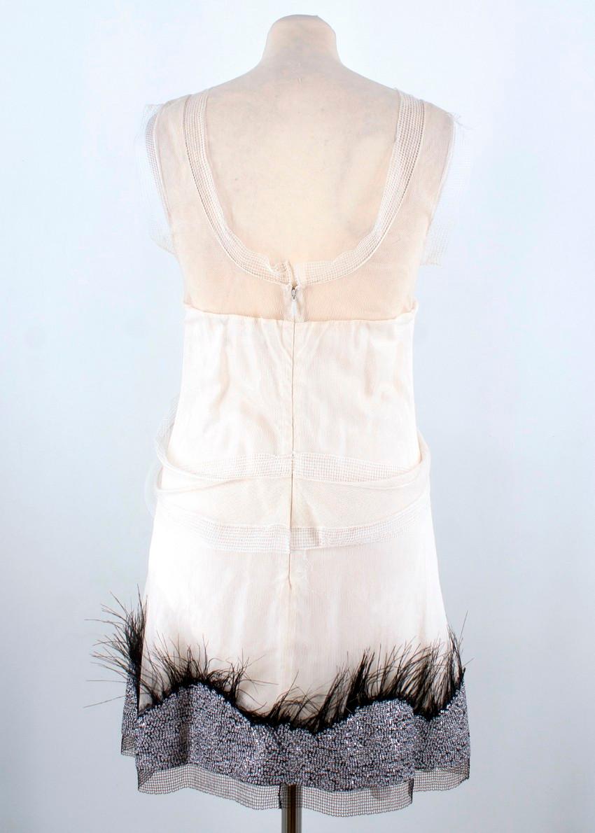 Rochas Silk-blend Sequin & Feather Embellished Hem Dress - Size US 4 2