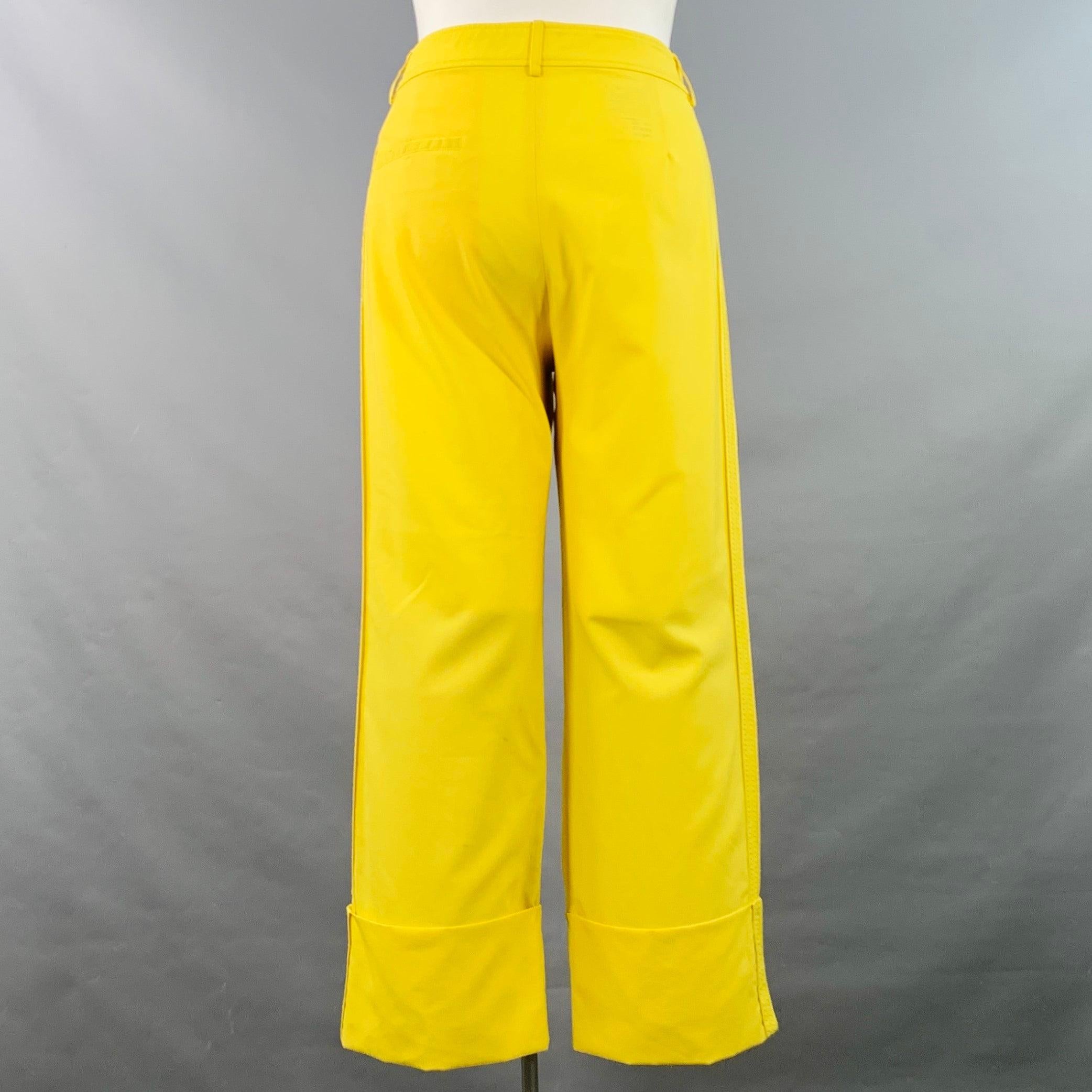 ROCHAS Size 10 Neon Yellow Wool Cuff Casual Pants In Good Condition For Sale In San Francisco, CA