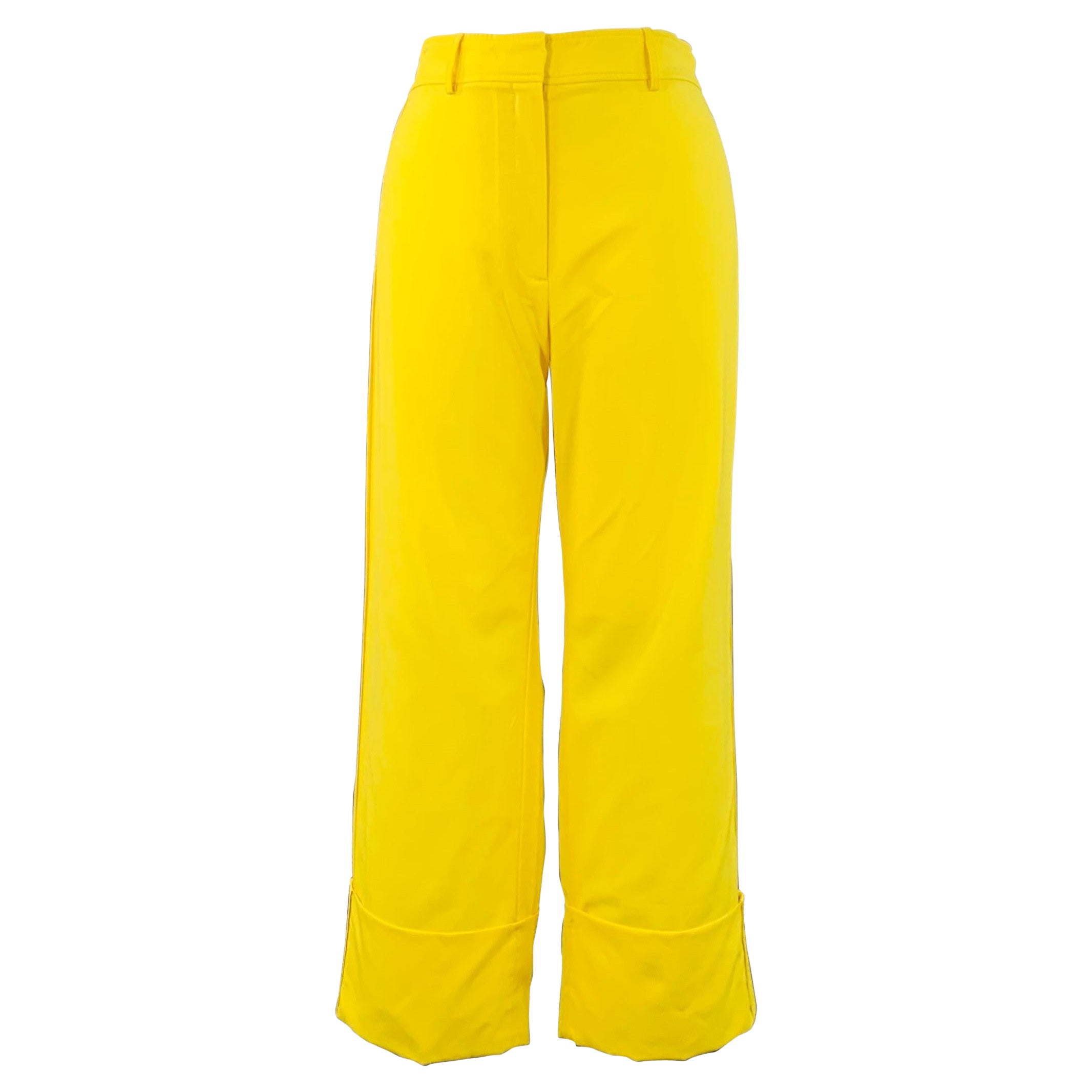 ROCHAS Size 10 Neon Yellow Wool Cuff Casual Pants
