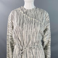 ROCHAS Size 2 Black White Cotton Stripe Button Trim A-Line Dress