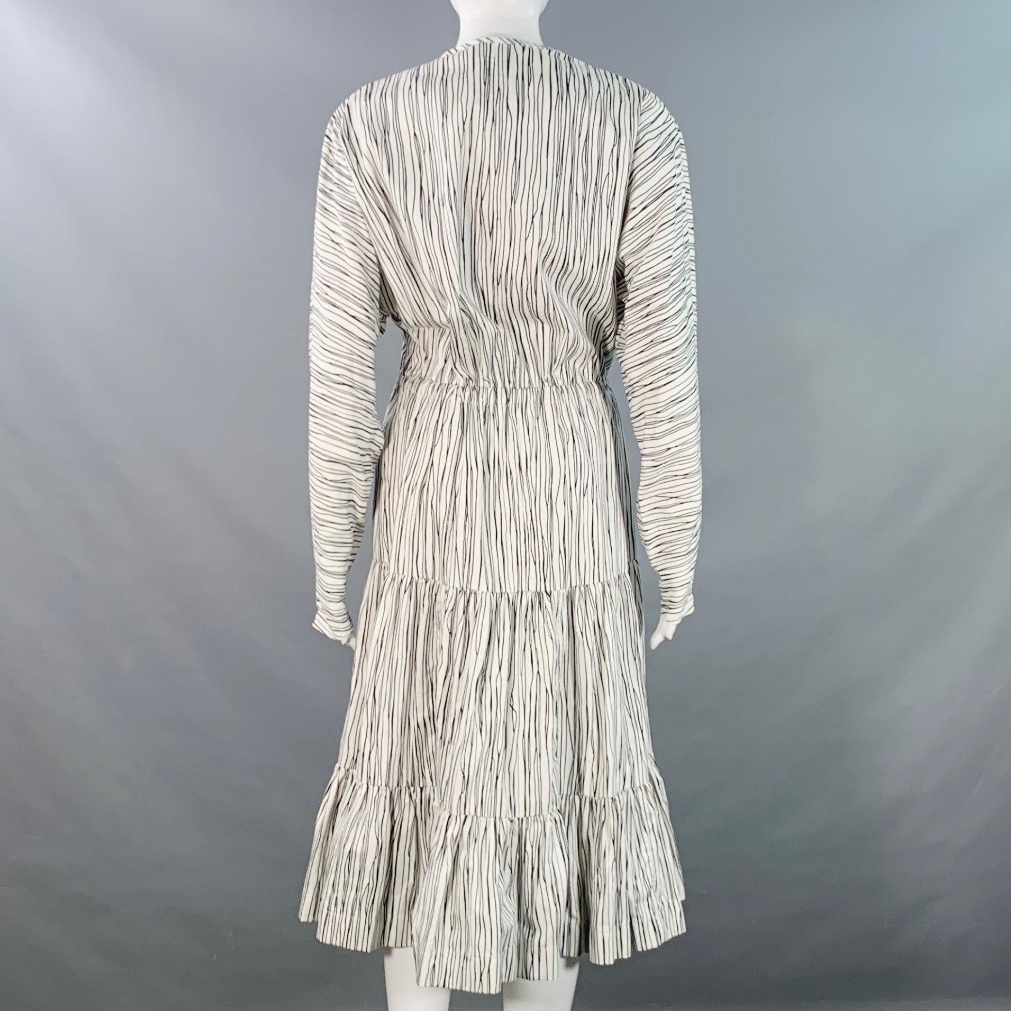 ROCHAS Größe 2 Schwarzer weißer Baumwollstreifen A-Linien-Kleid mit Knopfleiste im Zustand „Hervorragend“ im Angebot in San Francisco, CA