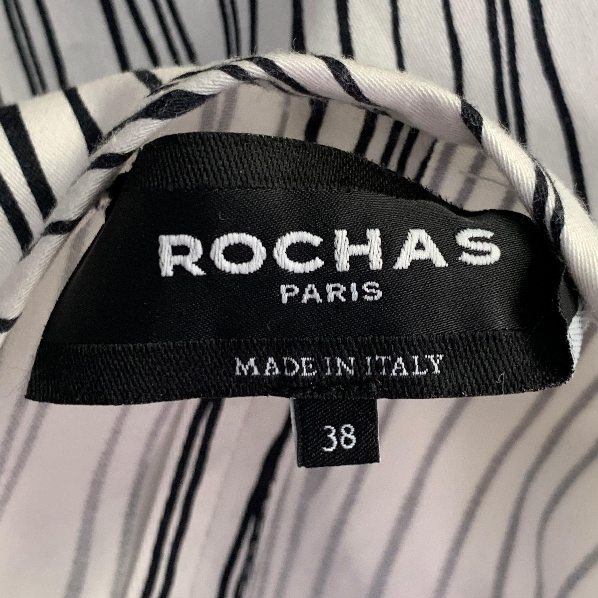 ROCHAS Größe 2 Schwarzer weißer Baumwollstreifen A-Linien-Kleid mit Knopfleiste Damen im Angebot