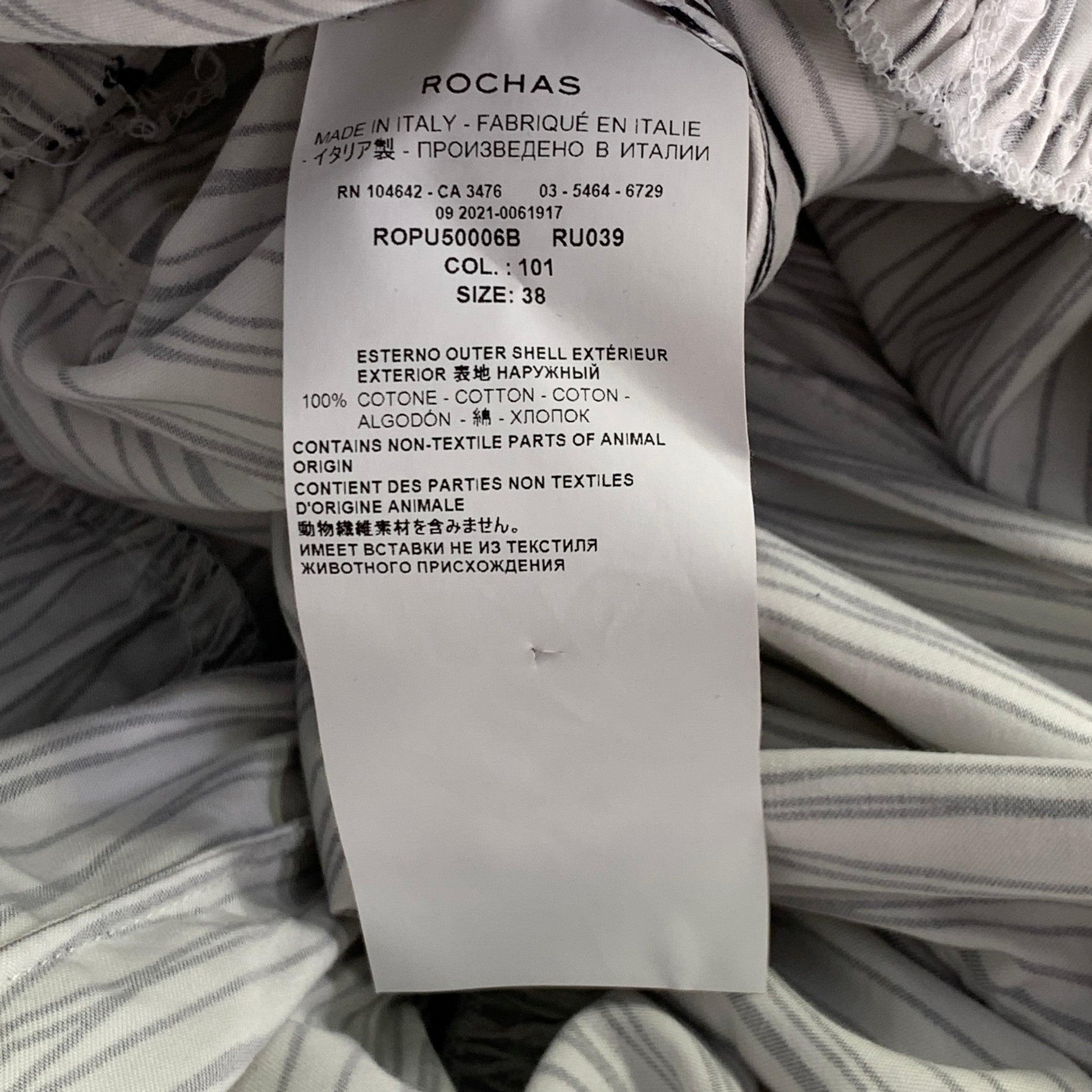 ROCHAS Größe 2 Schwarzer weißer Baumwollstreifen A-Linien-Kleid mit Knopfleiste im Angebot 1