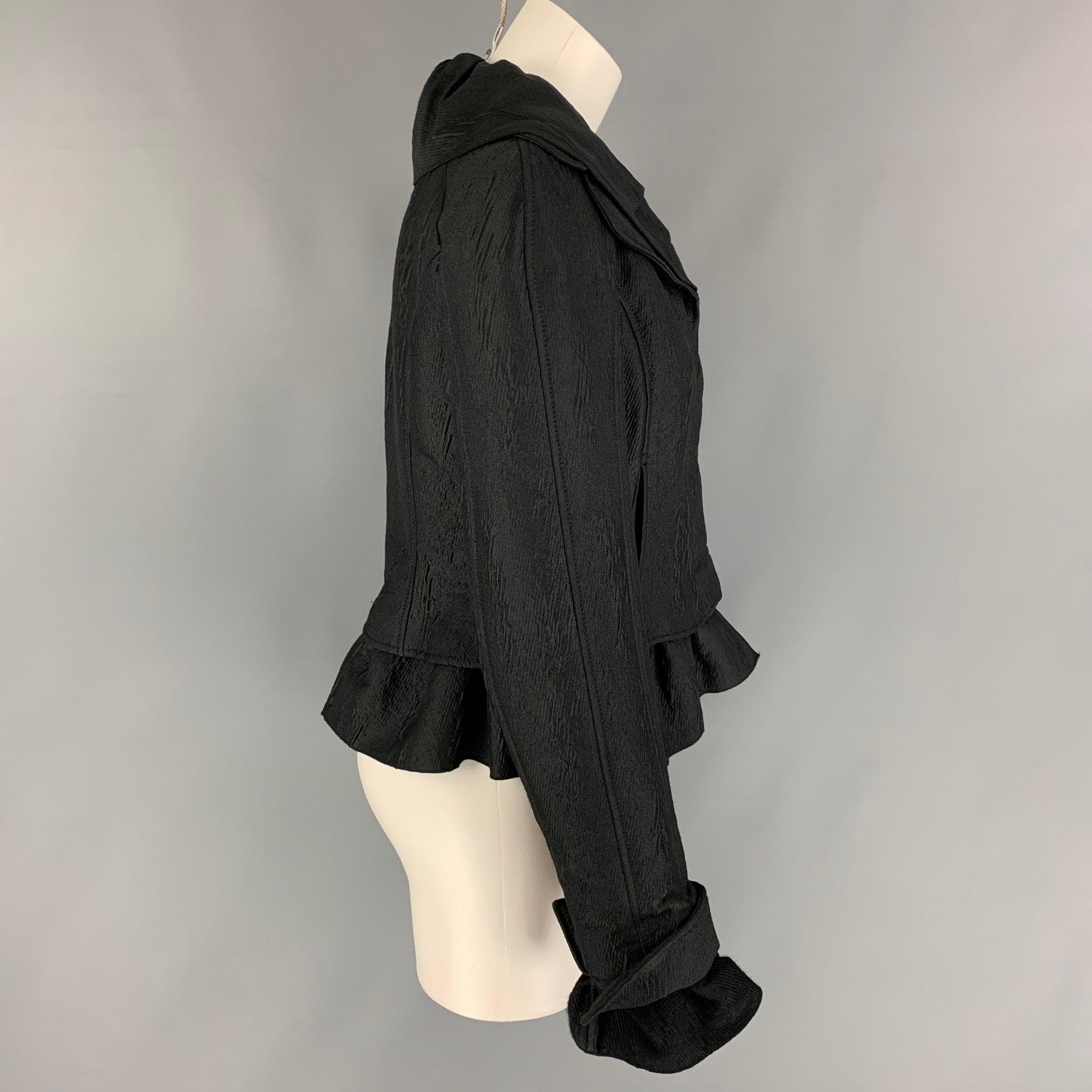 ROCHAS - Veste péplum en laine texturée noire, taille 4 Bon état - En vente à San Francisco, CA