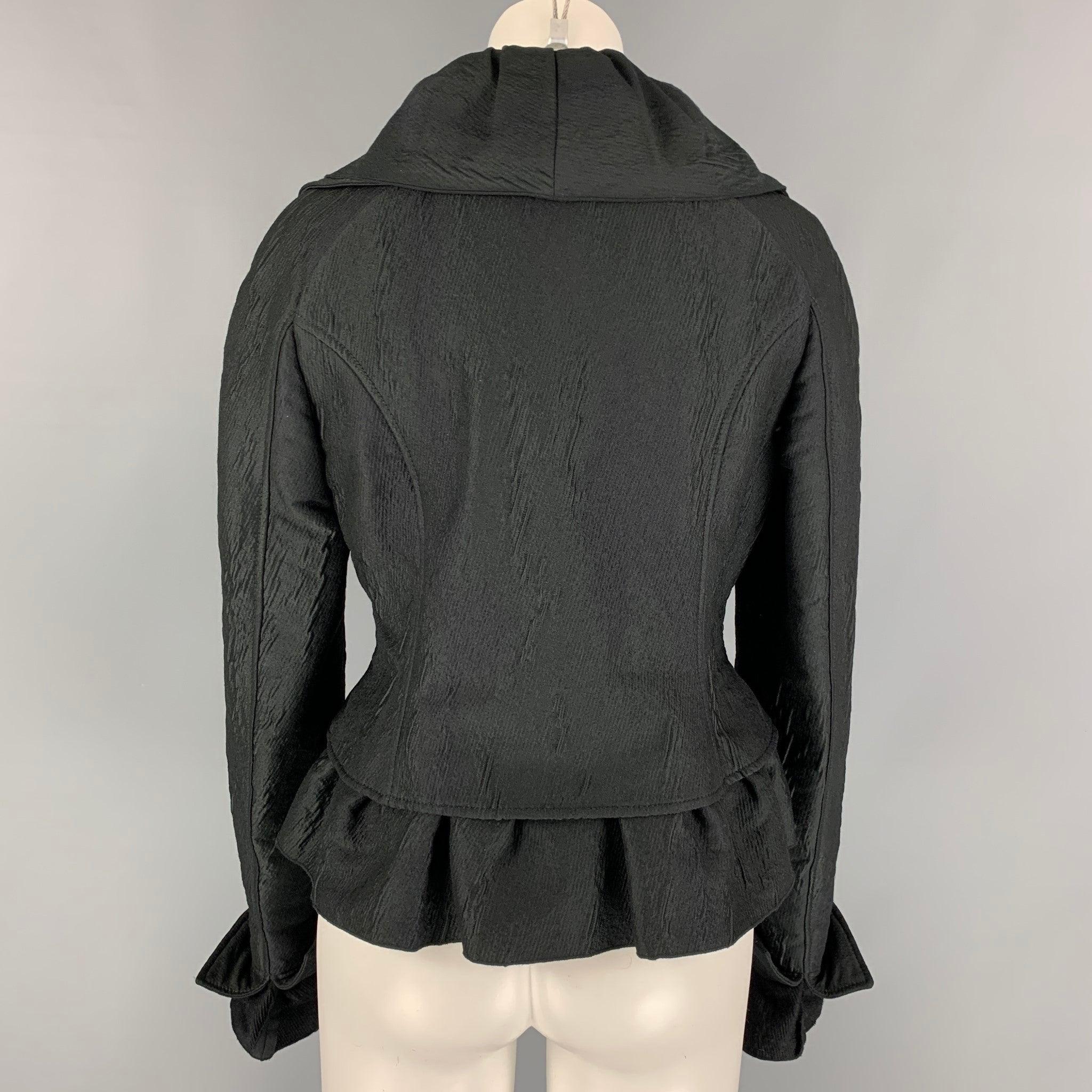 Women's ROCHAS Size 4 Black Textured Wool Peplum Jacket For Sale