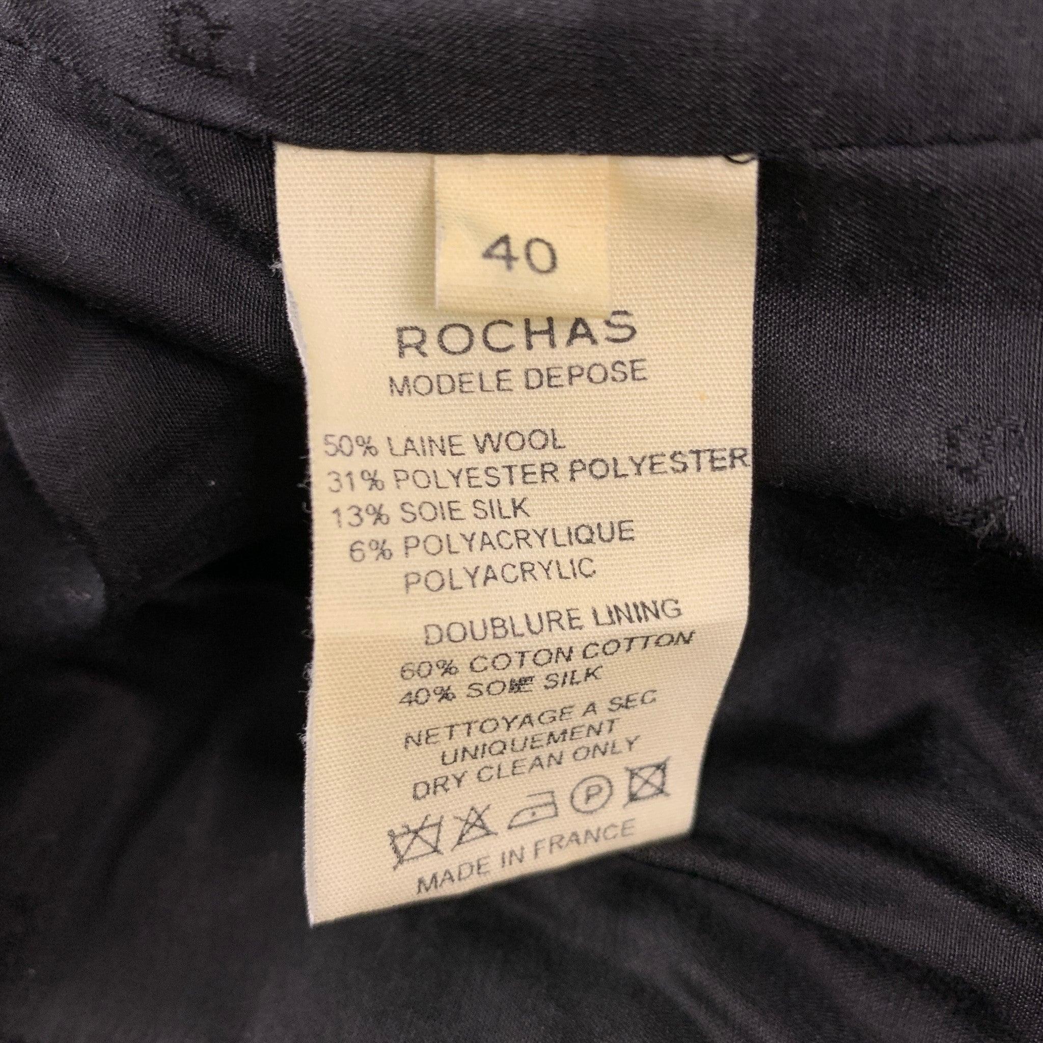 ROCHAS - Veste péplum en laine texturée noire, taille 4 en vente 1
