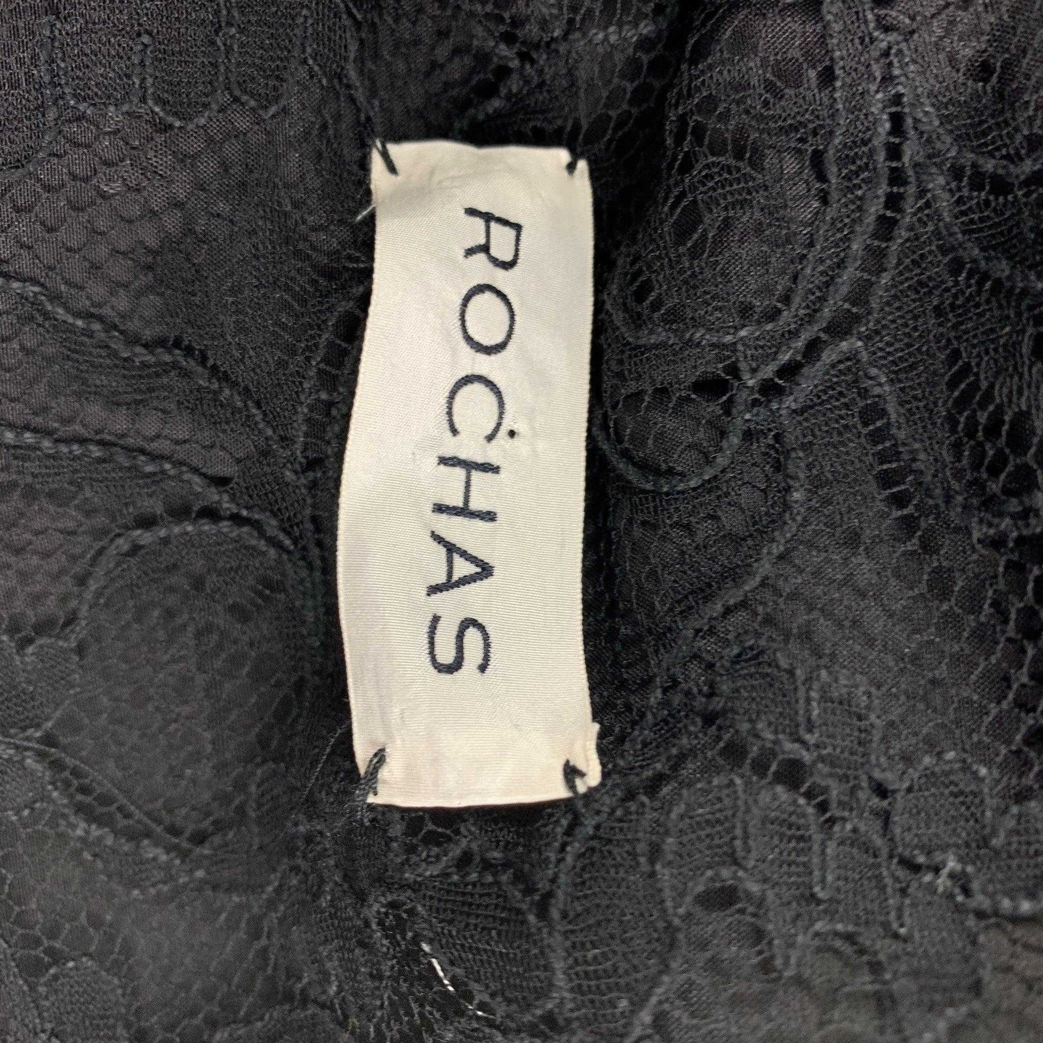 ROCHAS - Veste péplum en laine texturée noire, taille 4 en vente 2