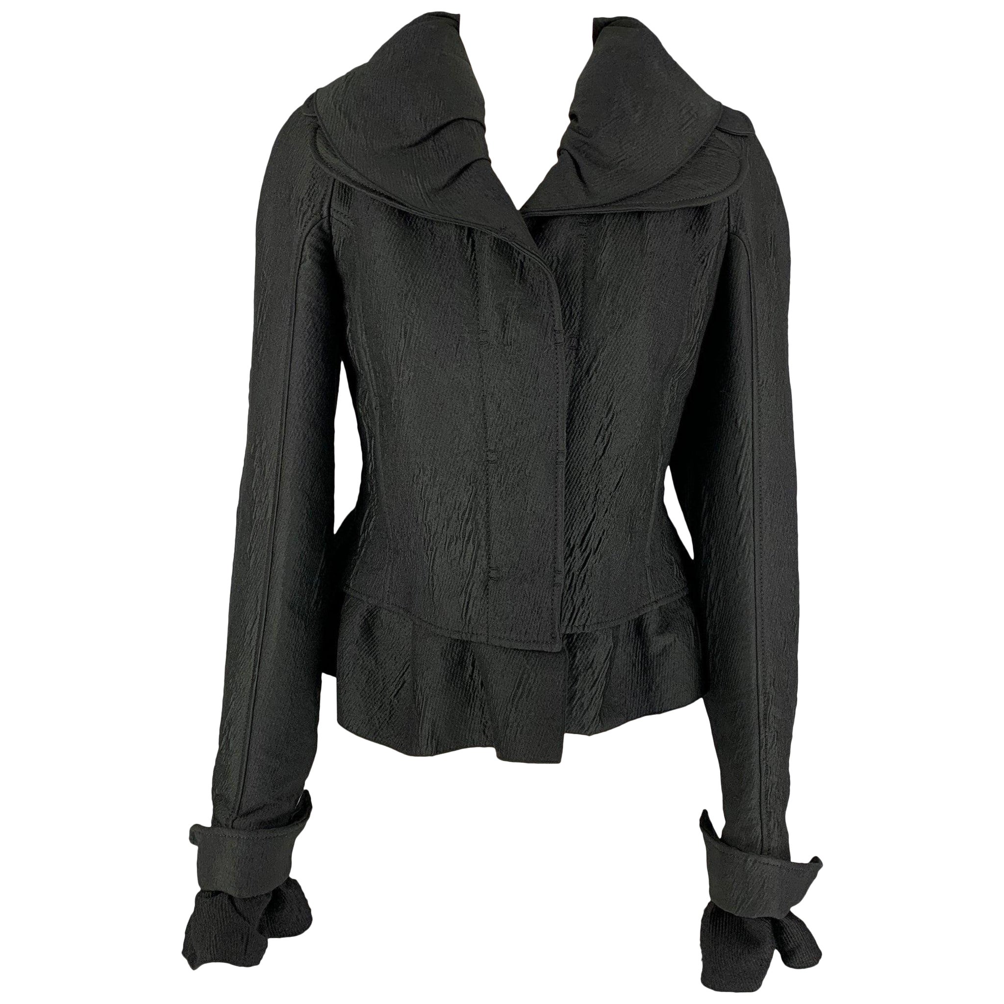 ROCHAS Talla 4 Chaqueta negra de lana texturizada Peplum en venta