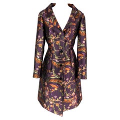 ROCHAS Size 4 Multi-Color Floral Wool / Silk Floral A-line Coat