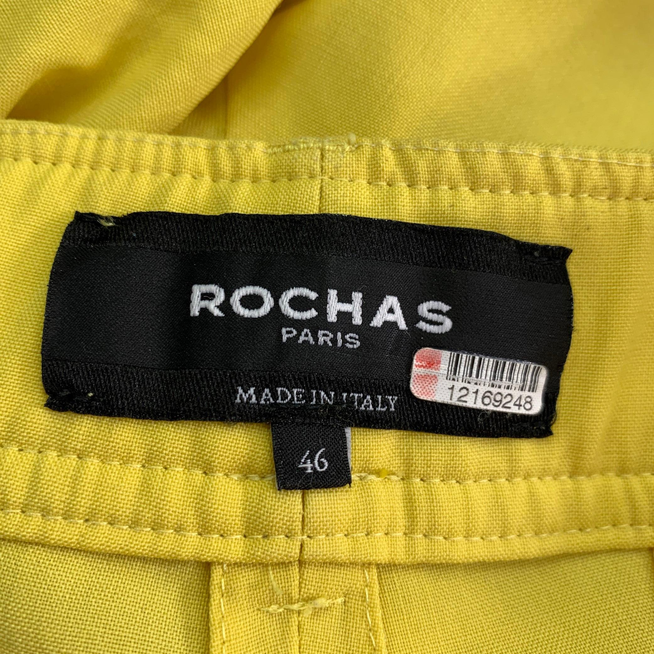Women's ROCHAS Size L Neon Yellow Wool Cropped Casual Pants For Sale
