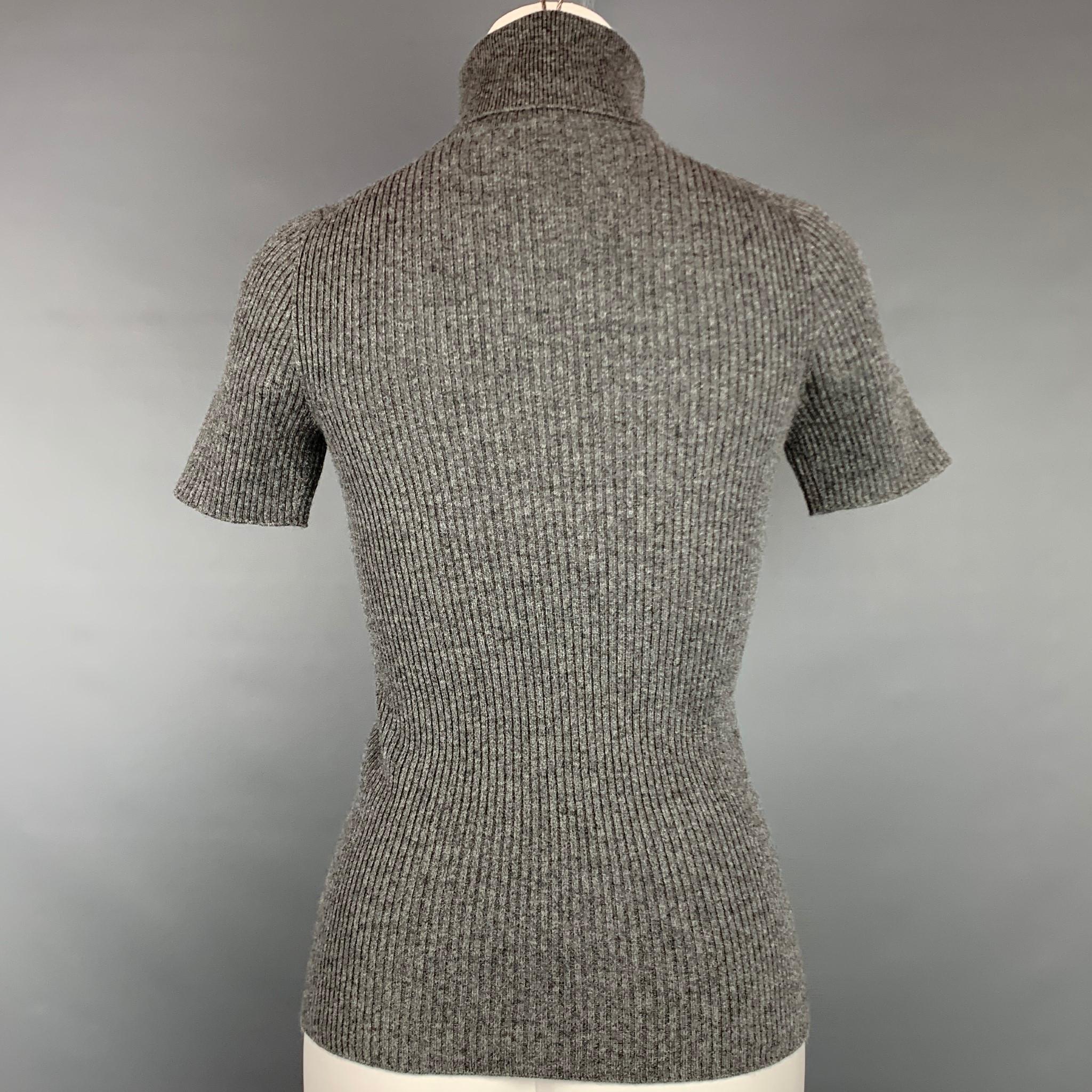 Gray ROCHAS Size S Grey Ribbed Cashmere Turtleneck Pullover