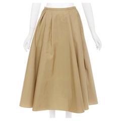 ROCHAS tan beige taffeta flared pleated front high waist a line midi skirt IT40