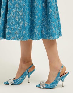 Rochas Turquoise Floral Brocade w/Embellished Bow Slingback Pumps sz 39.5