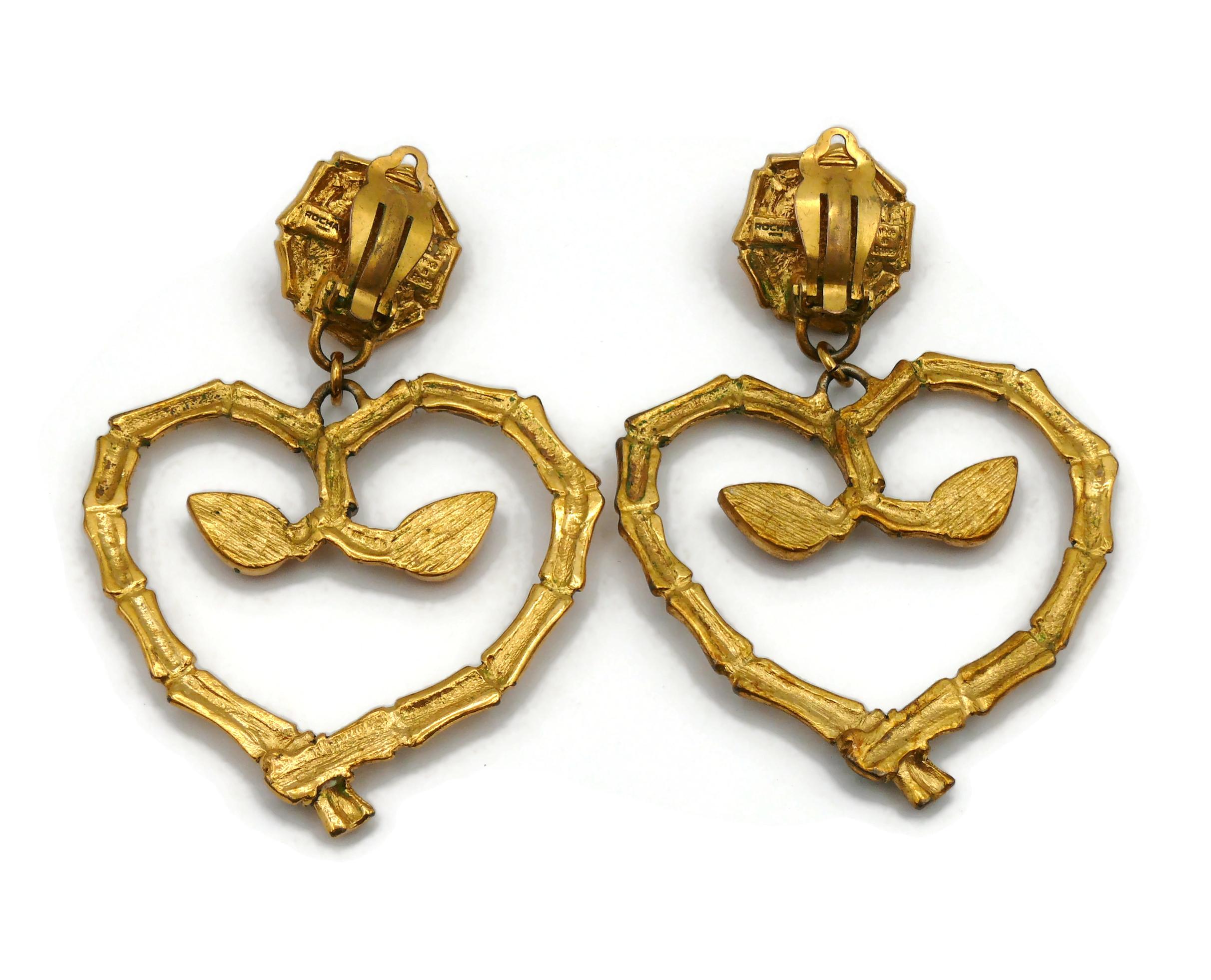 ROCHAS Vintage Bamboo Heart Dangling Earrings For Sale 2