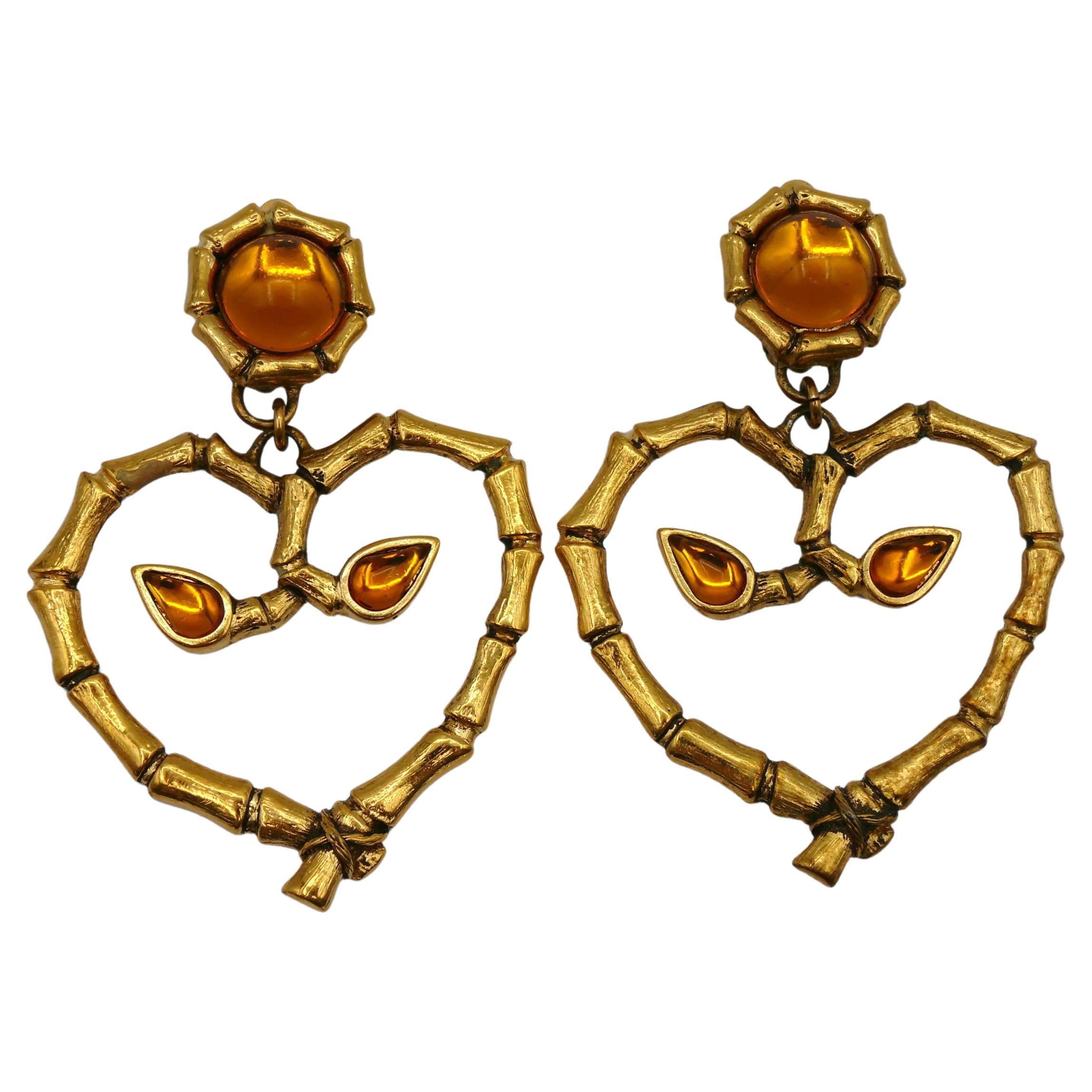 ROCHAS Vintage Bamboo Heart Dangling Earrings For Sale