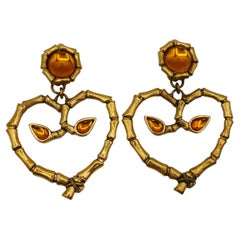 ROCHAS - Boucles d'oreilles pendantes en forme de cœur en bambou vintage