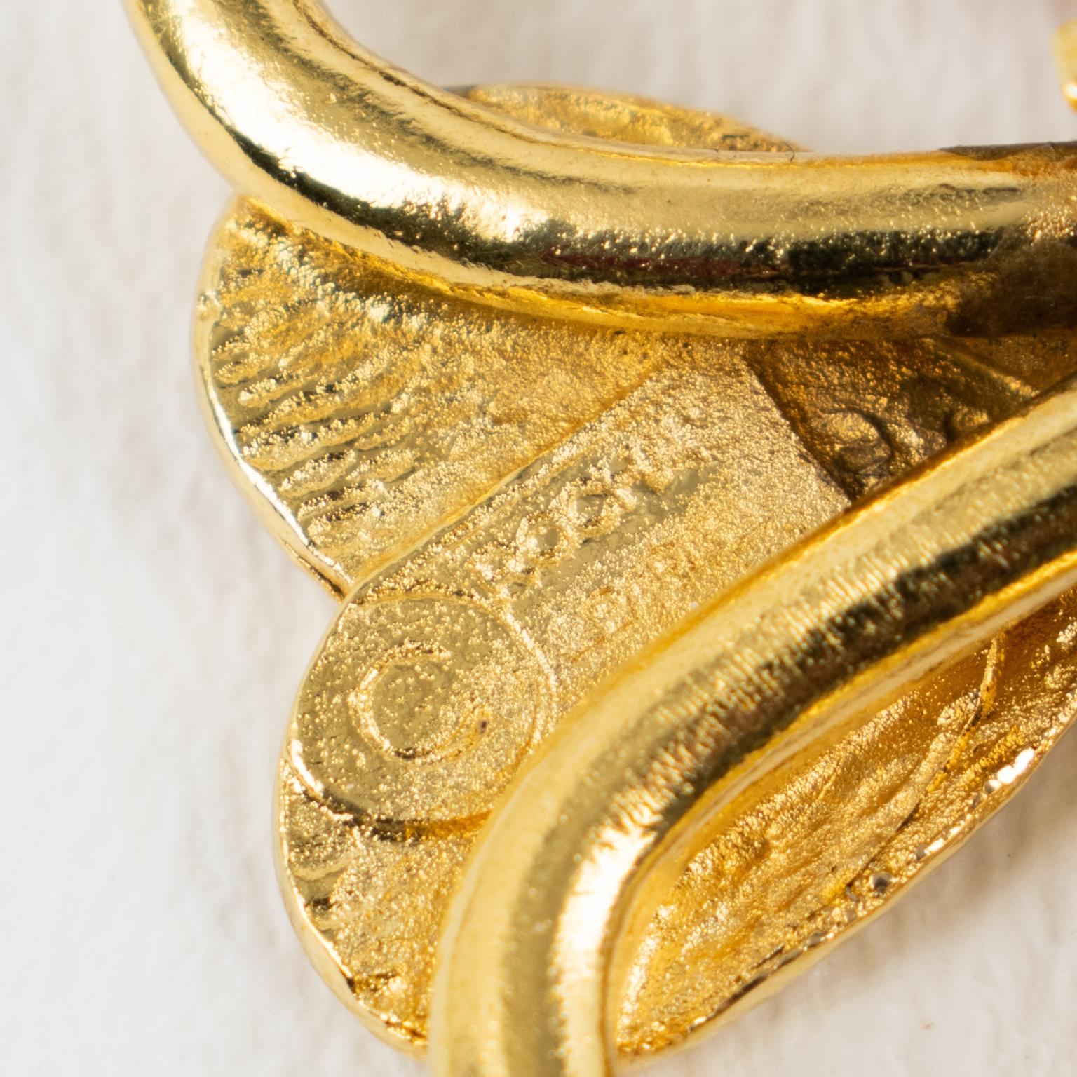 Women's Rochas Gilded Metal and Red Enamel Clip Earrings For Sale