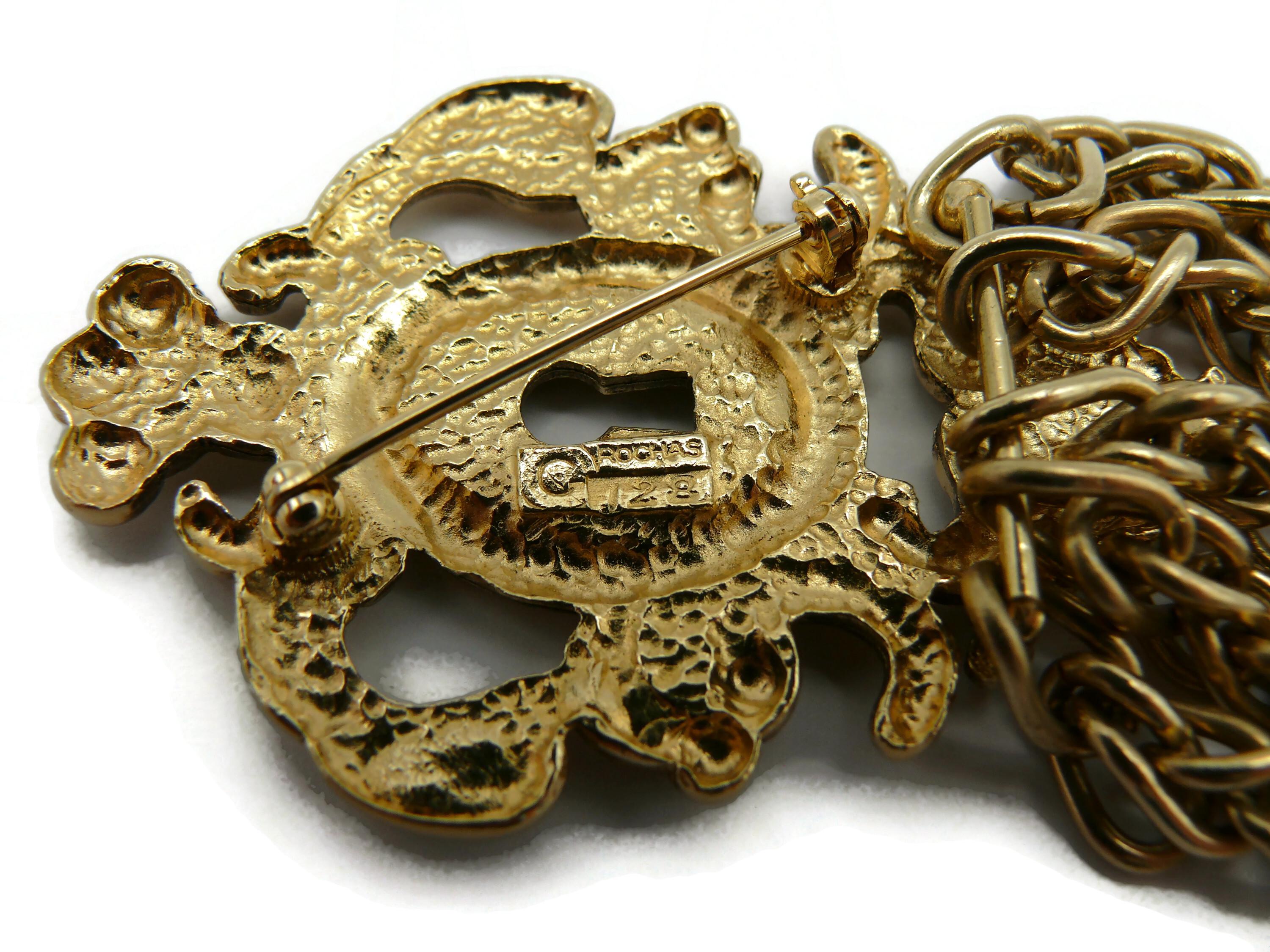 ROCHAS Vintage Gold Tone Baroque Keyhole Brooch For Sale 2
