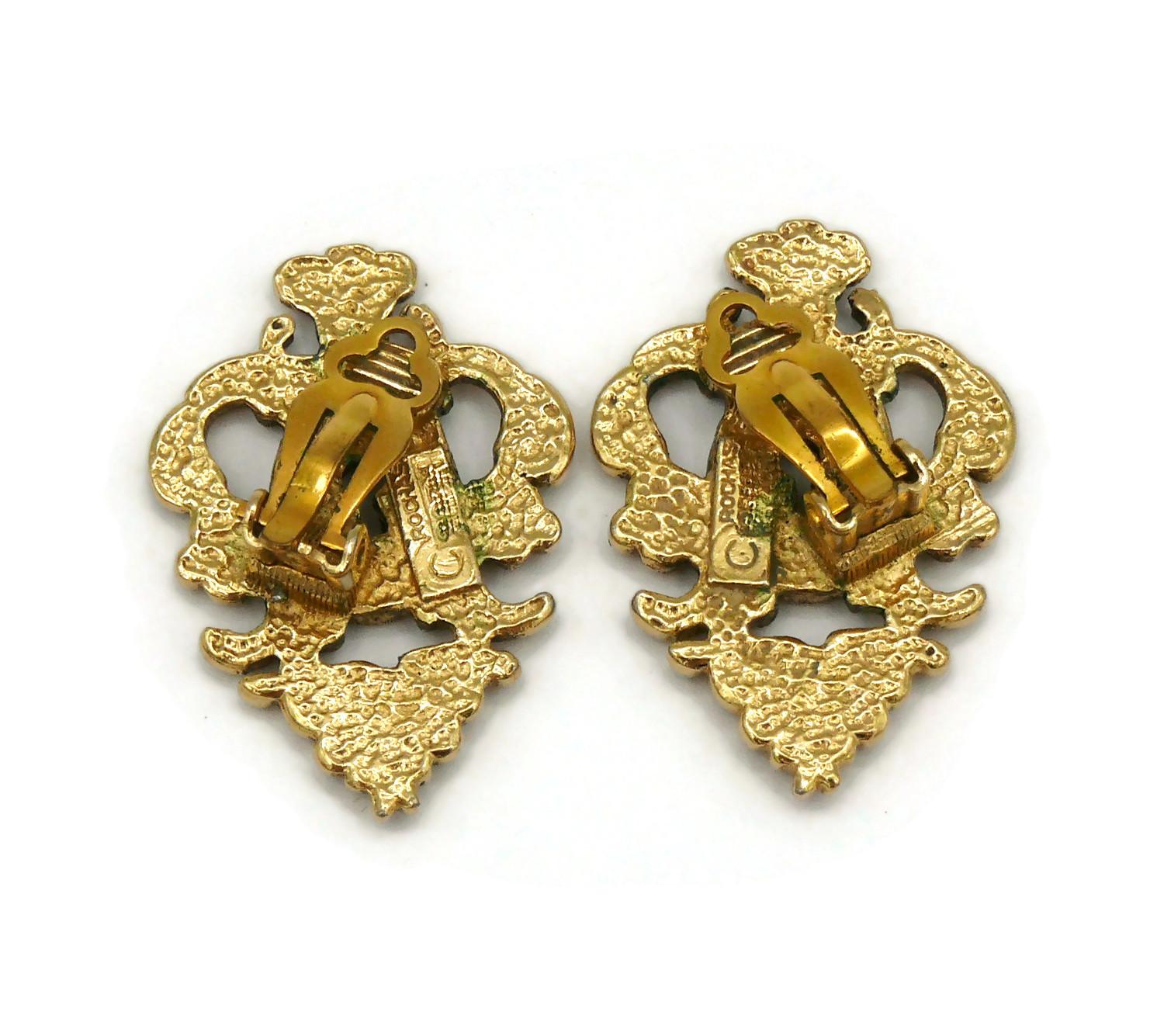 ROCHAS Vintage Gold Tone Baroque Keyhole Clip-On Earrings For Sale 1