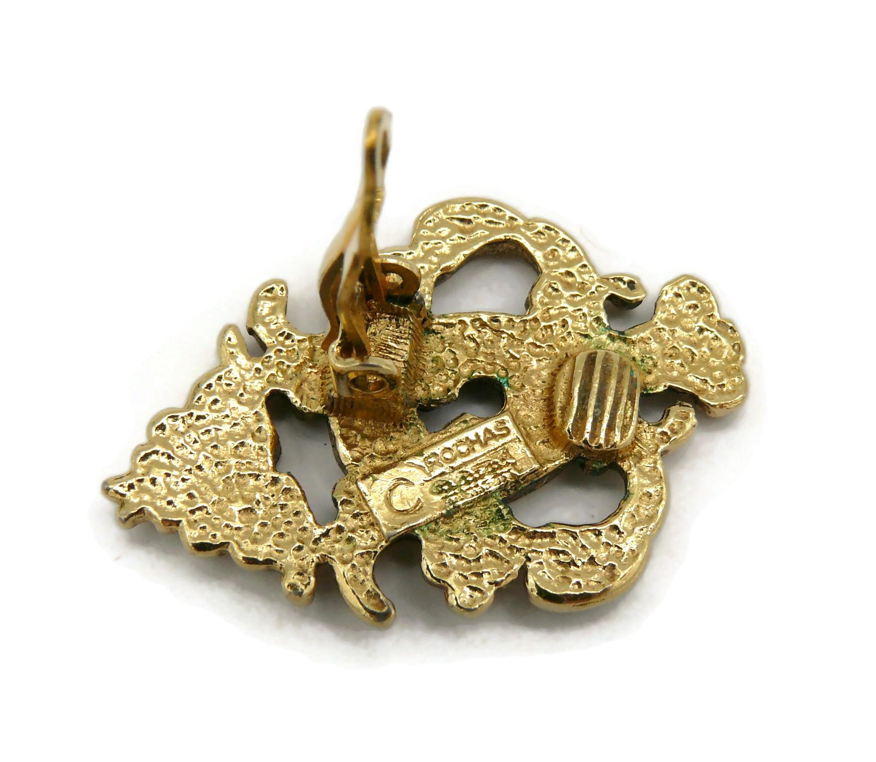 ROCHAS Vintage Goldfarbene Barock-Ohrclips mit Schlüssellochverschluss im Angebot 2